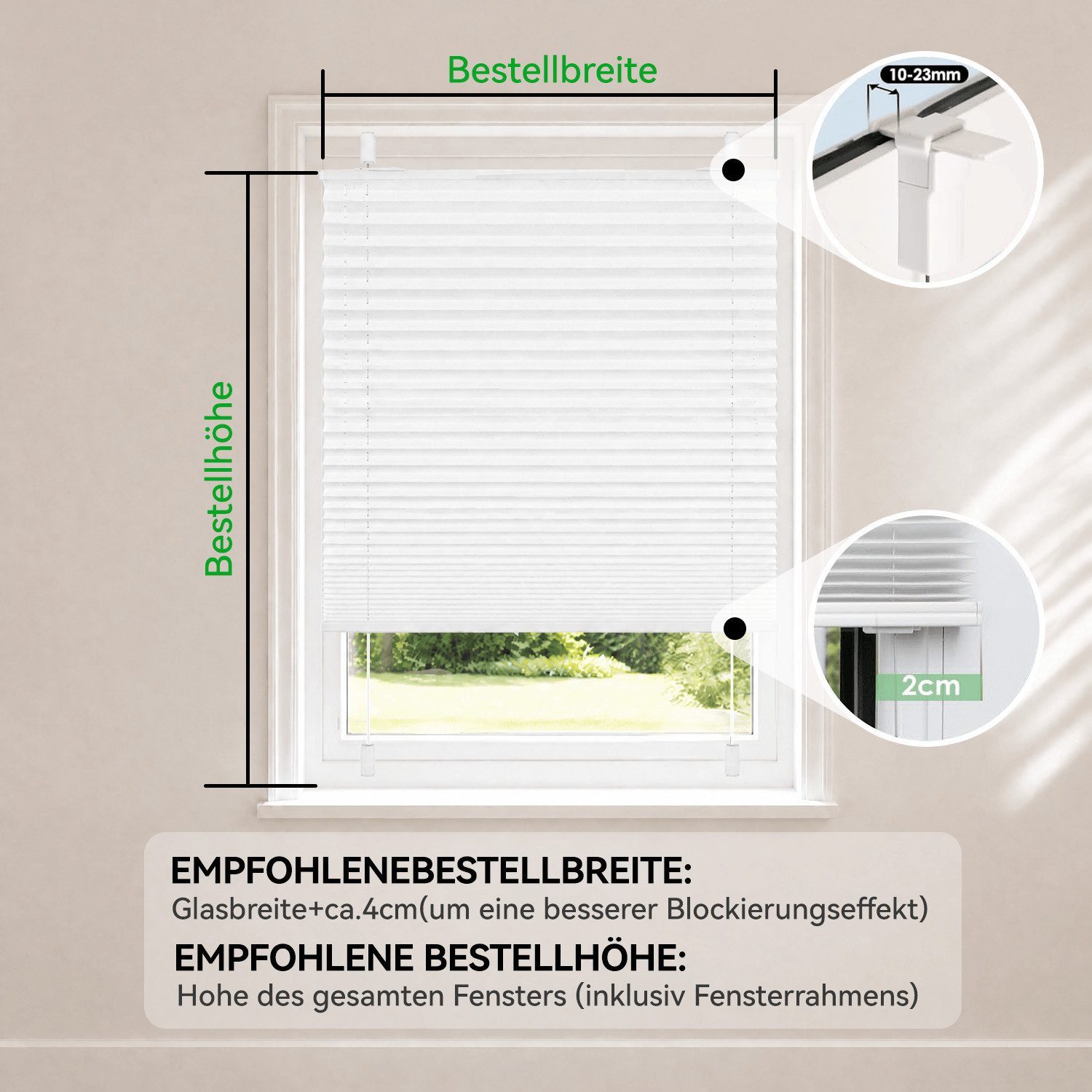 OUBO Plissee Faltrollo Ohne Bohren, Lichtschutz, Klemmträger,Easyfix, Lichtschutz, verspannt, Klemmfix, Jalousie für Fenster & Tür