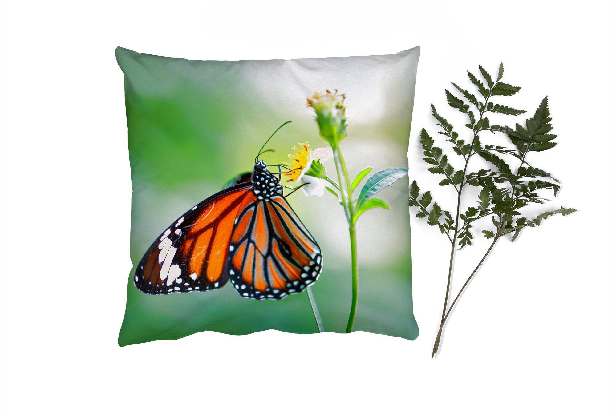 MuchoWow Dekokissen Schmetterling - Blumen - Insekten, Zierkissen mit Füllung für Wohzimmer, Schlafzimmer, Deko, Sofakissen