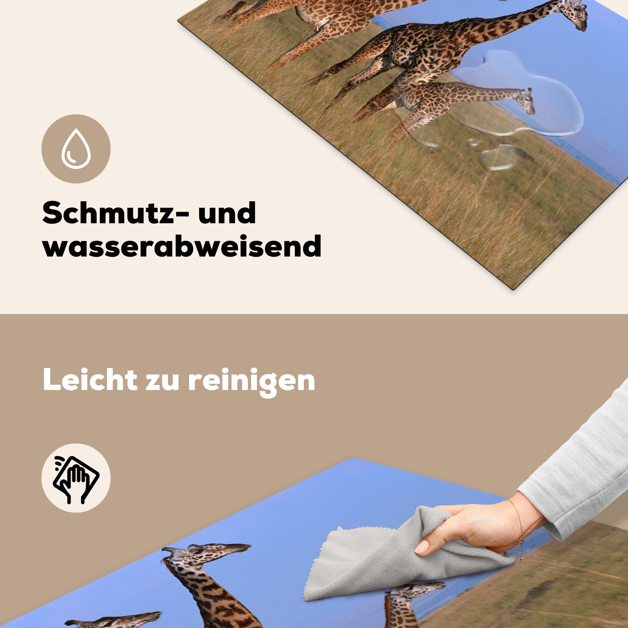 Giraffen für Ceranfeldabdeckung Kenia, tlg), die MuchoWow cm, Drei Herdblende-/Abdeckplatte Schutz Induktionskochfeld 81x52 küche, (1 Vinyl, in