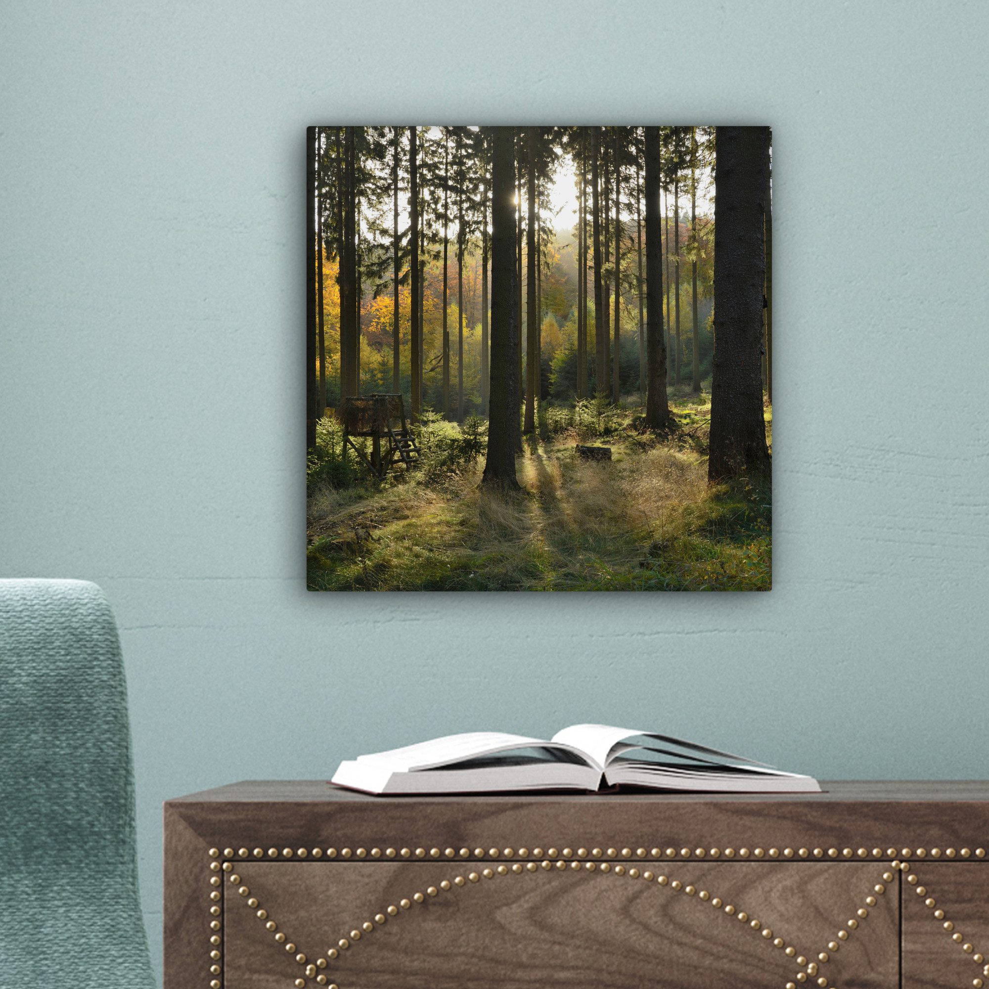 OneMillionCanvasses® Leinwandbild Wald - Sommer - Sonne, Fotodruck (1 St), Wandbild, Deko Schlafzimmer Wohnzimmer Flur 20x20 cm – Bild 3 von 5