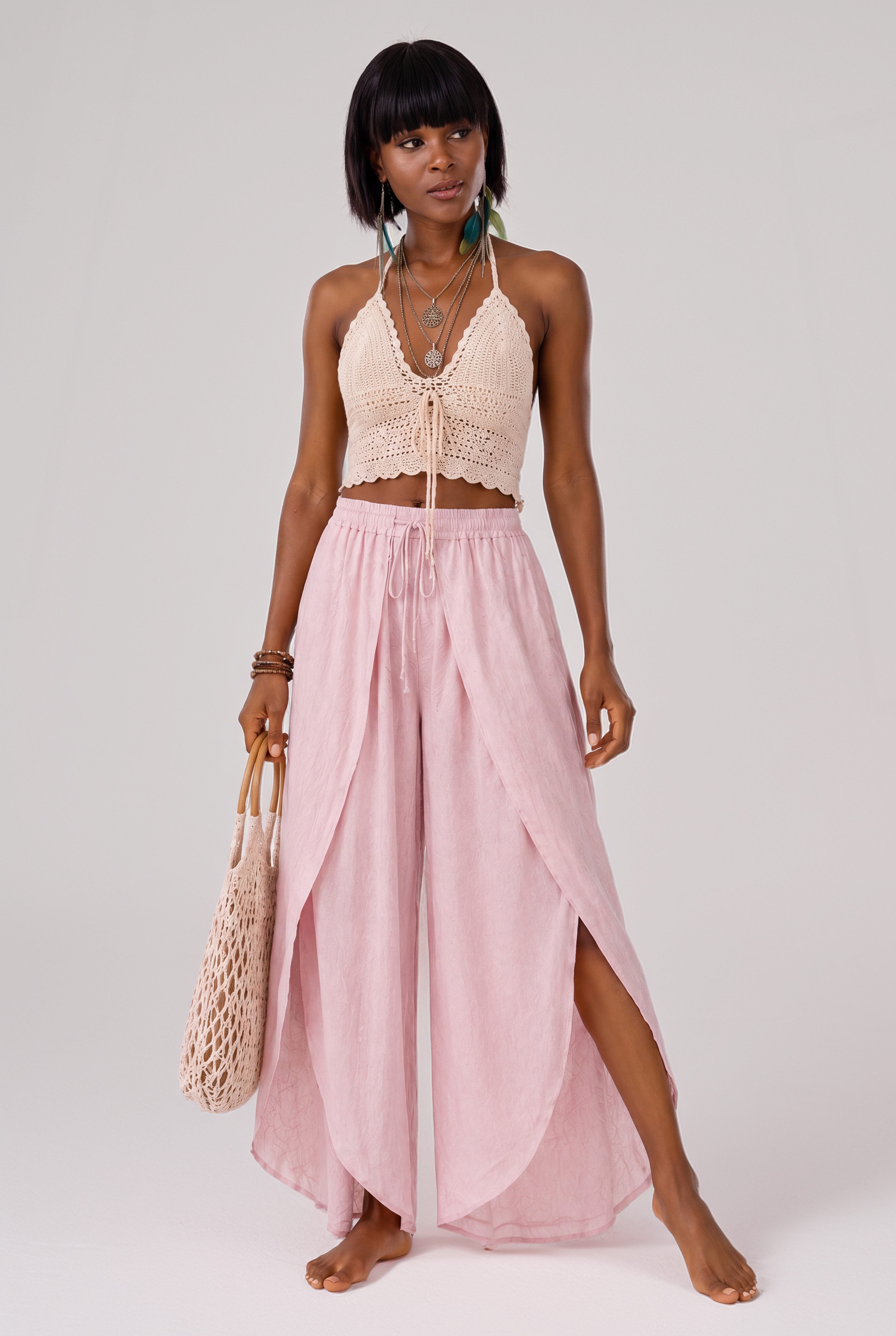 YC Fashion & Style Haremshose Boho Wickelhose im Lagenlook – Luftige Sommerhose aus 100 % Viskose mit elastischem Bund