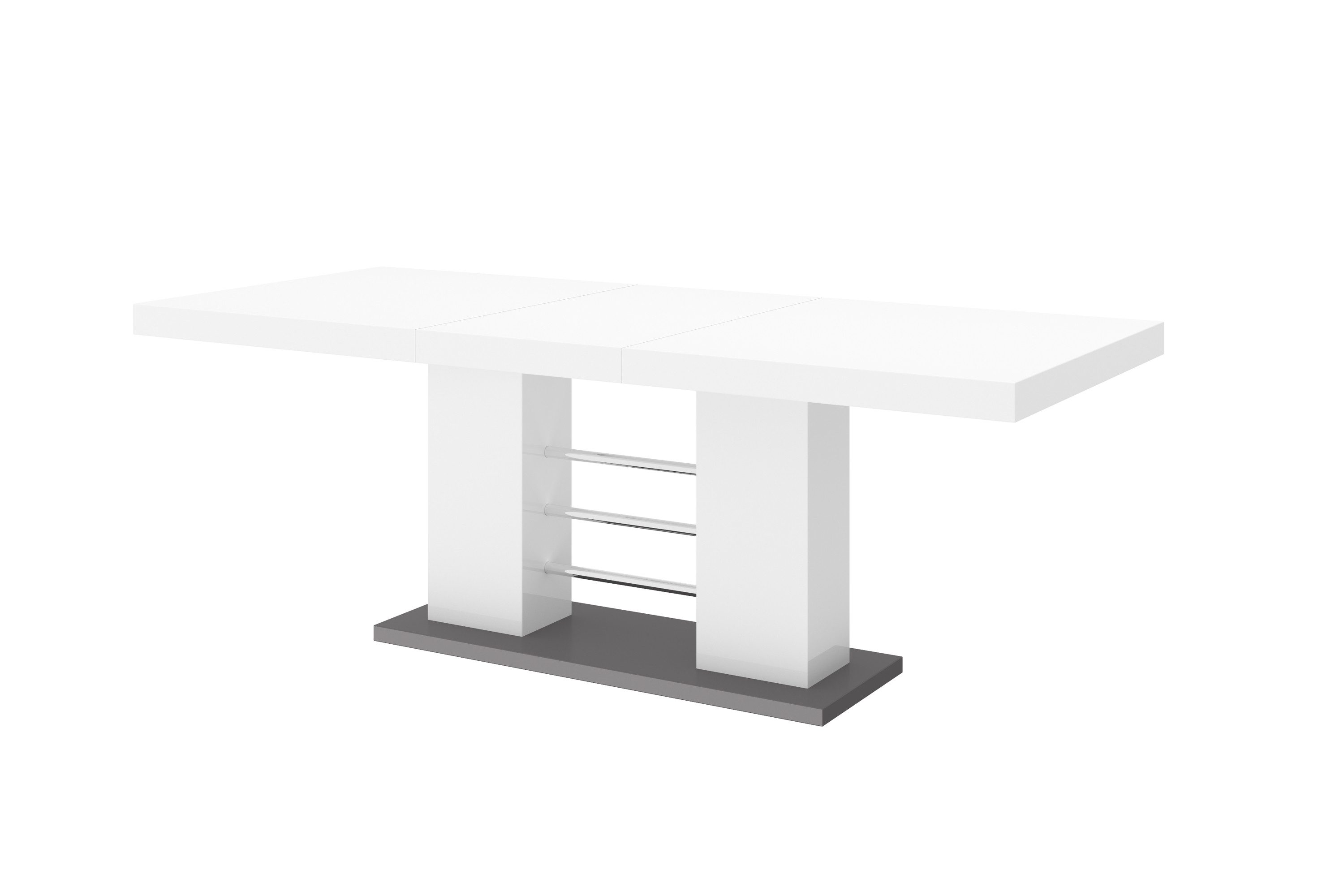 designimpex Esstisch Design HE-111 Weiß - Grau Hochglanz ausziehbar 160 bis 260 cm