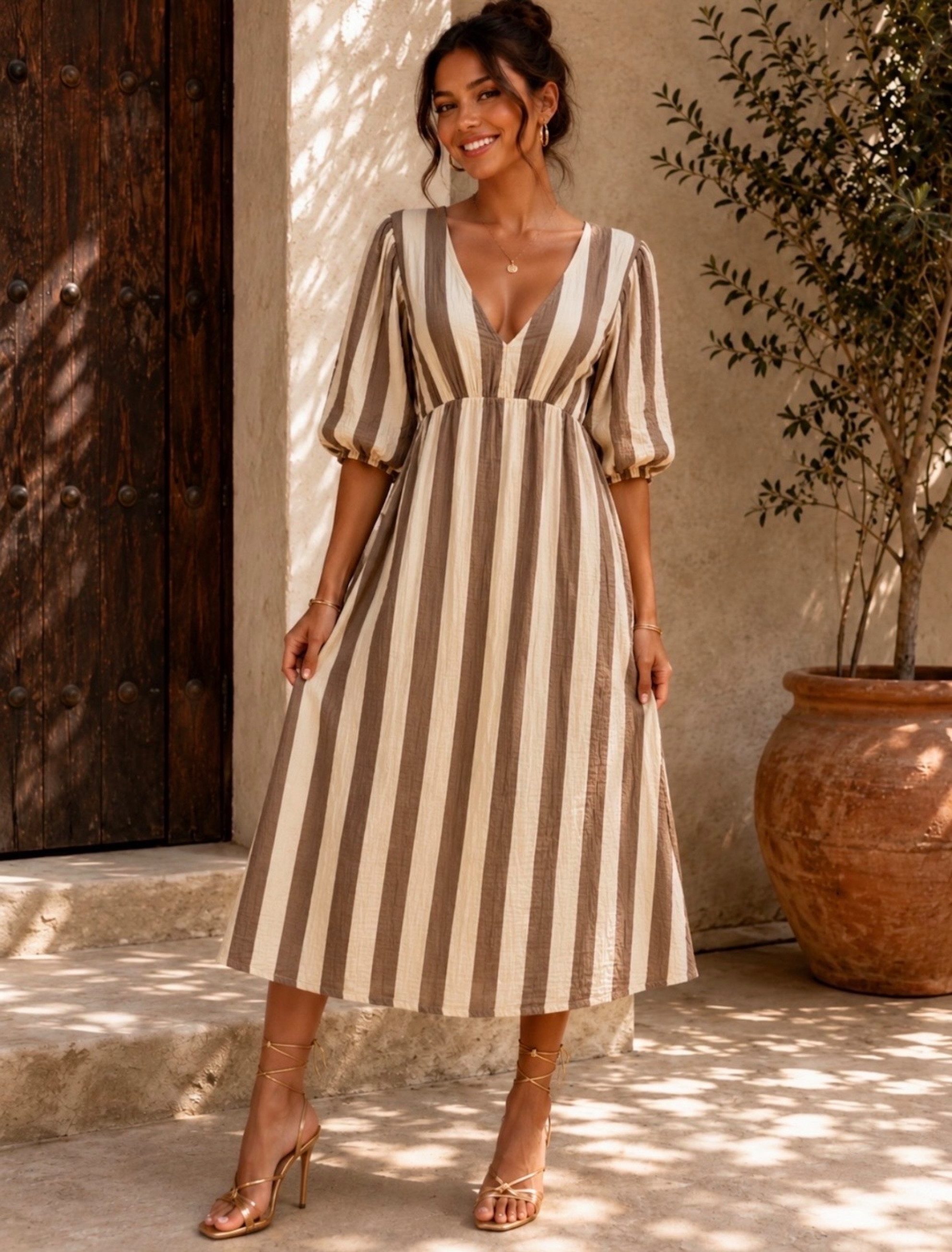 Worldclassca Sommerkleid Worldclassca Musselin Sommerkleid Streifen Lang Gestreift Strand Dress Neue Kollektion - Stilvolle und gemütliche Sommer Mode für Damen