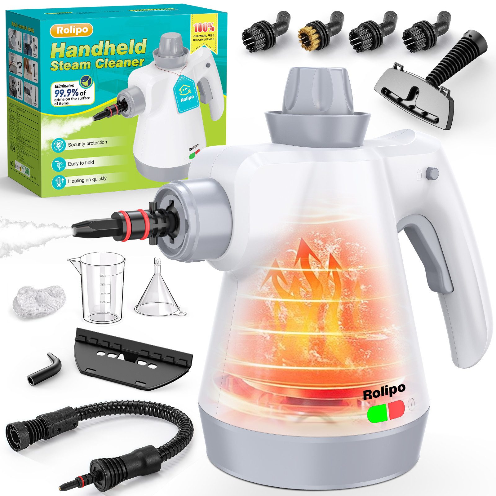 Rolipo Handdampfreiniger Dampfreiniger,440ml Mehrzweckdampfreiniger mit 12-teiligem Zubehör, 1050 W, für den Heimgebrauch,Reinigung von Böden,Fliesen,Fenstern,Sofas (weiß)