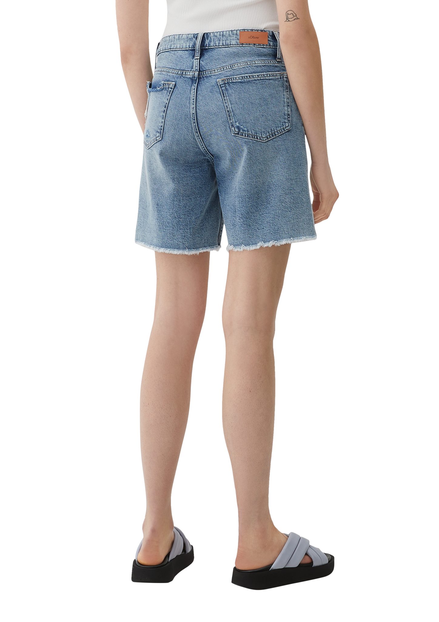 Jeans-Shorts Destroyes, / Relaxed Jeansshorts Rise / / s.Oliver Leg Straight Waschung, Fit Kontrast-Details Mid