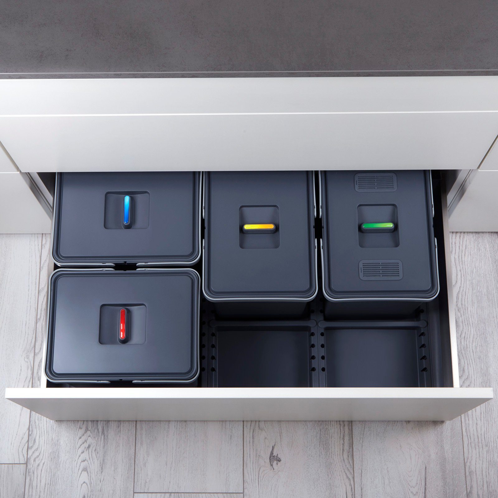 SO-TECH® Mülleimer Abfallsammler Metropolis 15+15+15+15L, Abfallsystem für Schubladen Korpusbreite 90 cm