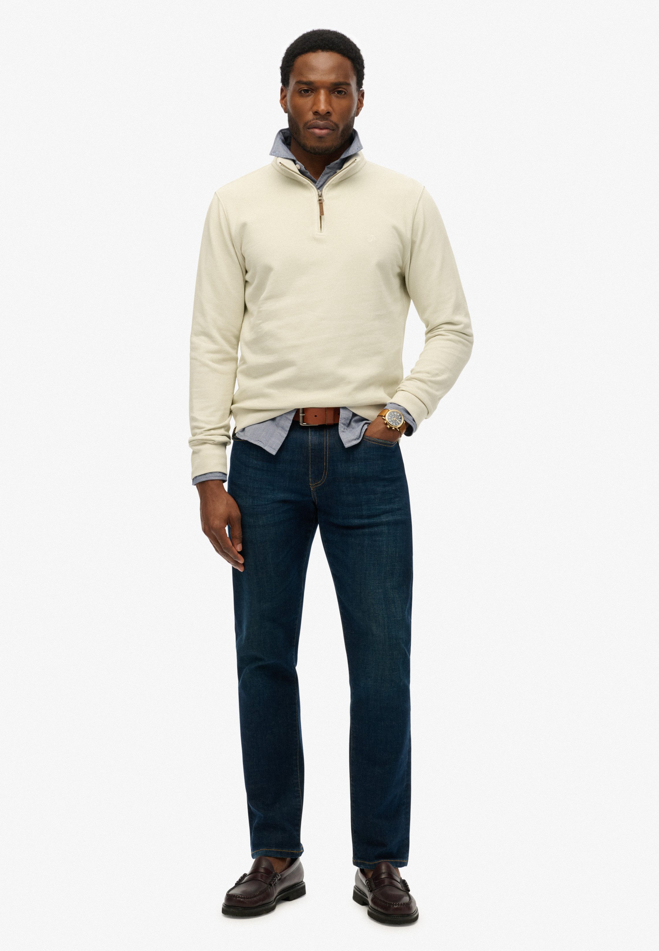 Superdry Sweatshirt CLASSIC ESSENTIAL HENLEY mit hoch geschlossenem Ausschnitt, aus Baumwolle, Regular Fit
