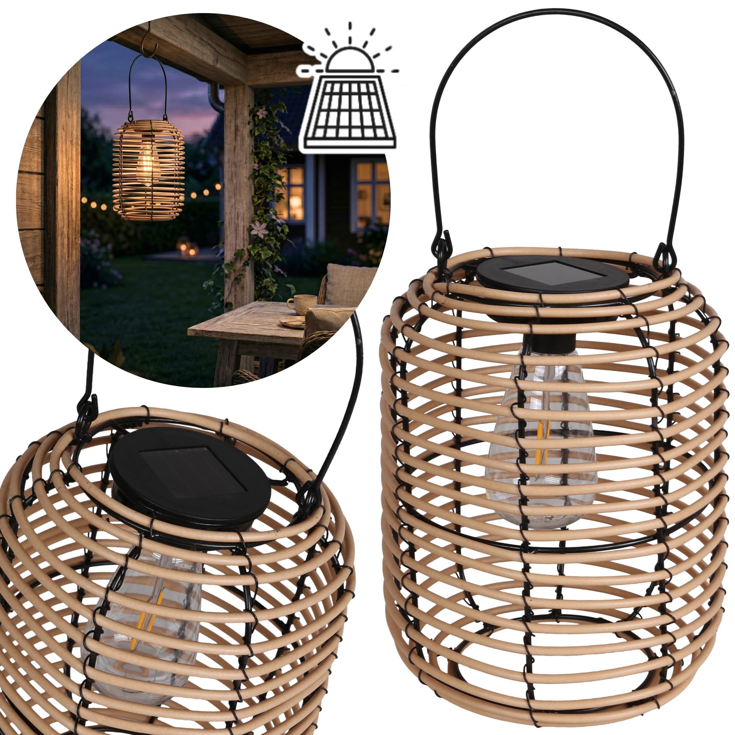 Sarcia.eu LED Laterne Beige Solar-Laterne 24 cm – LED Gartenlampe für Balkon