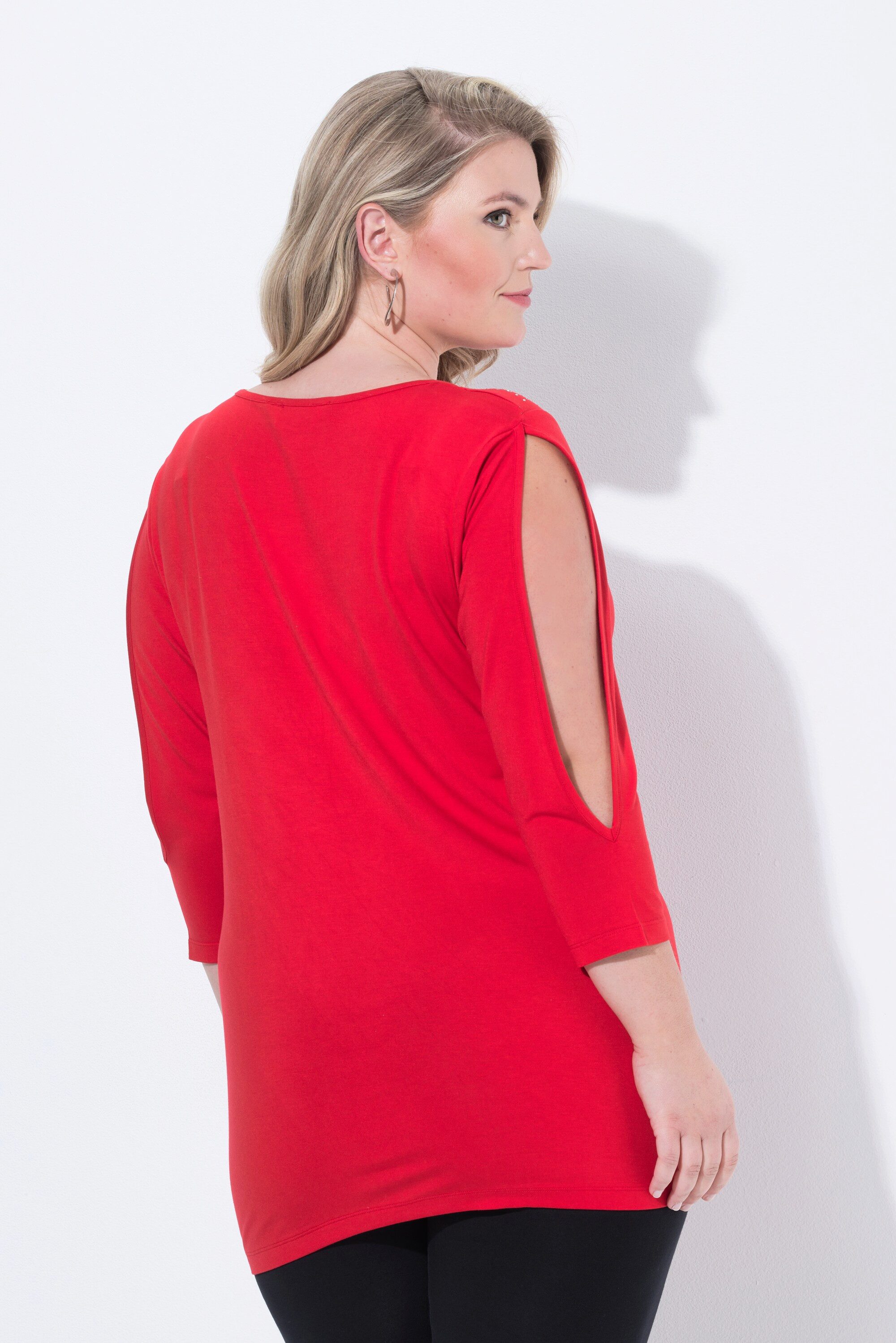 MIAMODA T-Shirt T-Shirt Komfort Fit Pailletten Ärmel CutOuts
