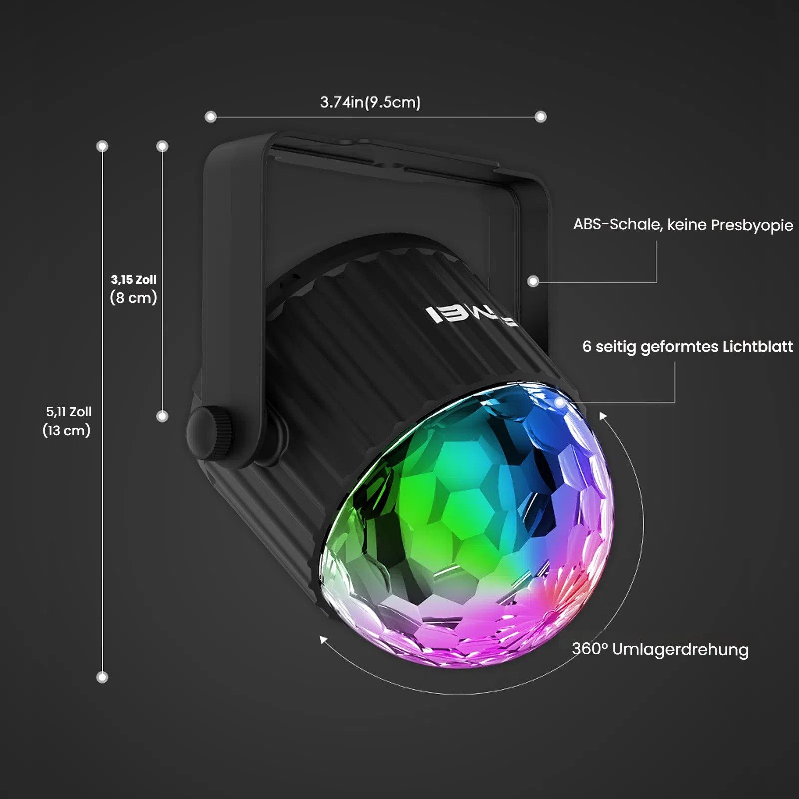 FIMEI LED Discolicht Discokugel 360° drehbar mit Fernbedienung, 15 Farben, musikgesteuert, LED fest integriert, 9W RGB, dynamische Effekte – Bild 2 von 5