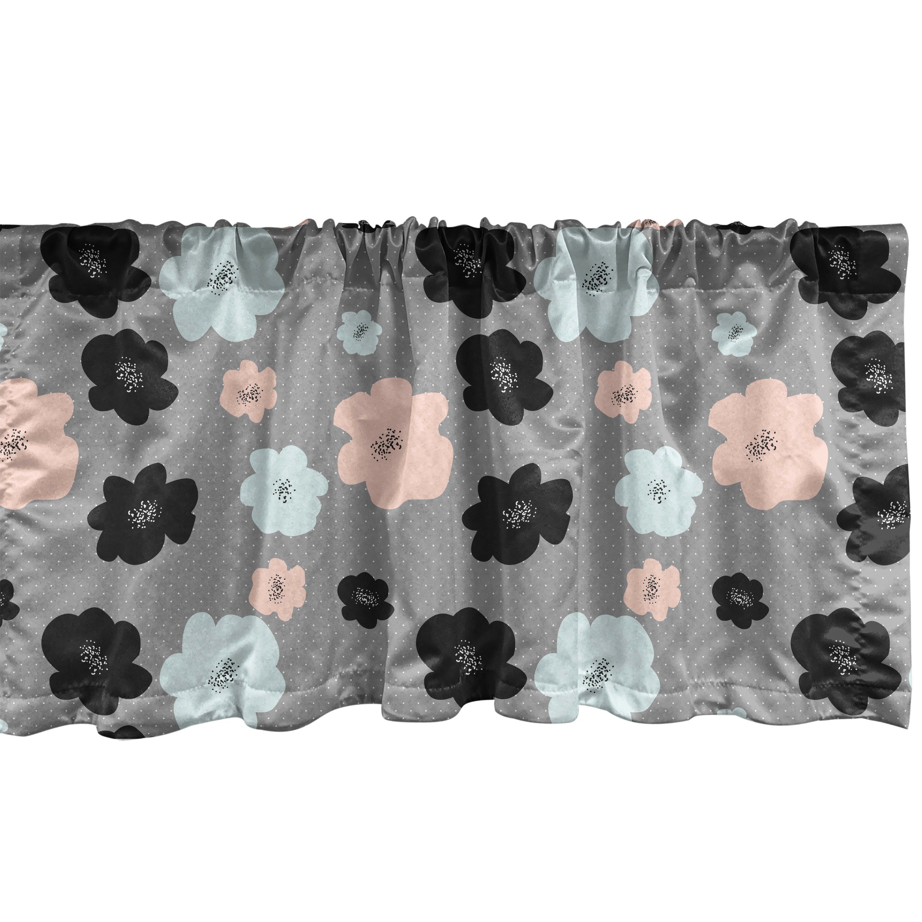Scheibengardine Vorhang Kunst für Microfaser, Päonienblüten Abstrakte Abakuhaus, mit Küche Blumen Dekor Volant Stangentasche, Schlafzimmer