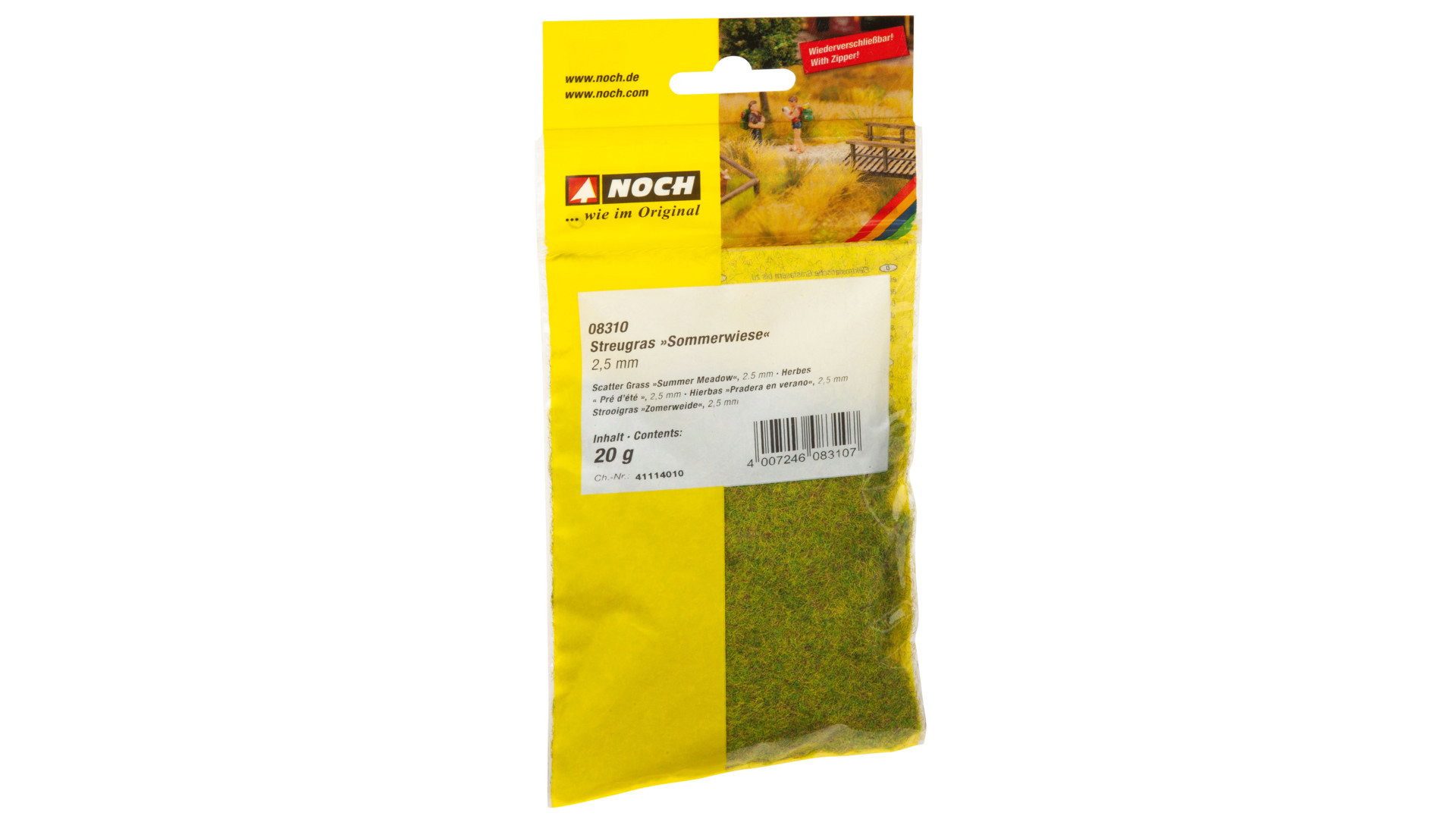 NOCH Modelleisenbahn-Grasfasern Streugras „Sommerwiese“, mit 2,5 mm Grasfasern, 20, Streu