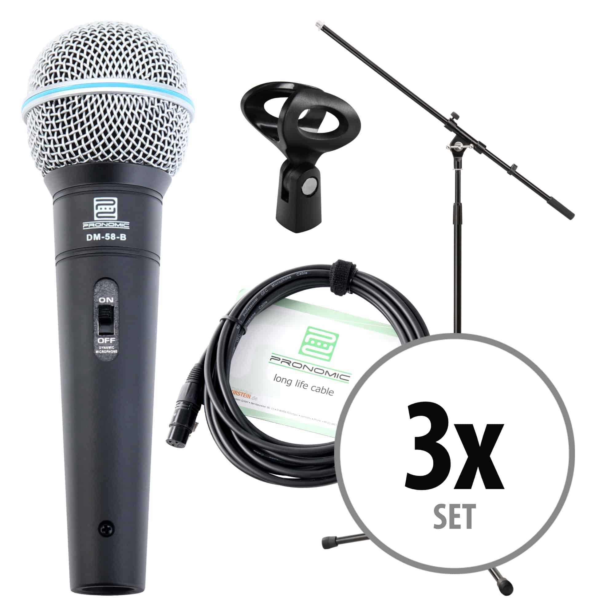 Pronomic Mikrofon DM-58-B Vocal Dynamisches-Mikrofon (Spar-Set, 12-tlg), Inkl. Stativ, Klemme, Gewinde, Etui und Kabel