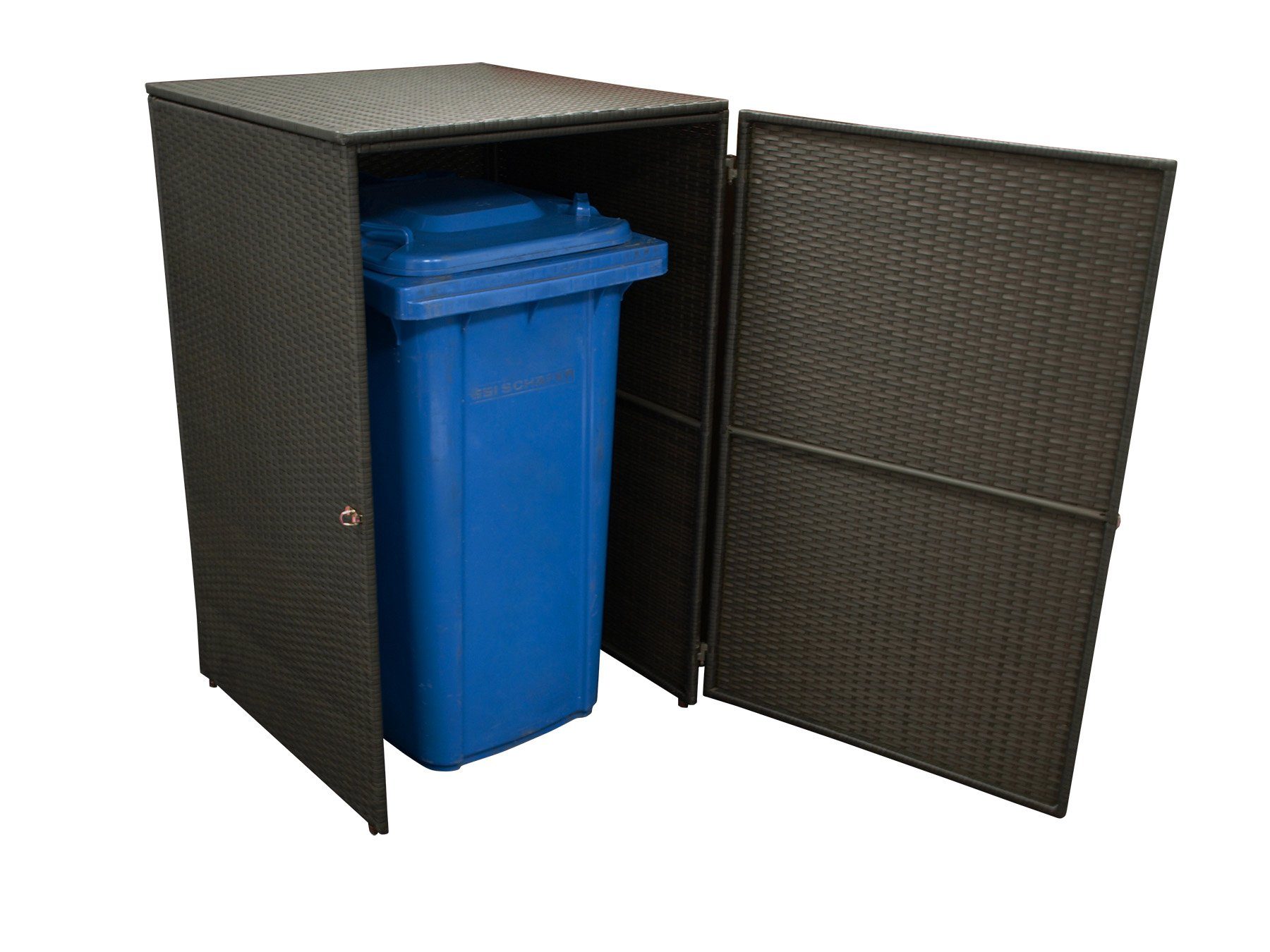 MERXX Mülltonnenbox (1 St), Dekorative Mülltonnenbox, Stahlgestell + wetterfestes Polyrattan moccafarben, Maße: 66x64x109cm