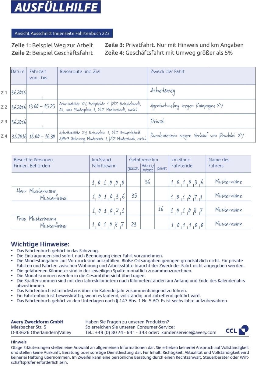 Formularblock Formularbuch Fahrtenbuch A5 hoch VE=40 Blatt mit Ausfüllhilfe