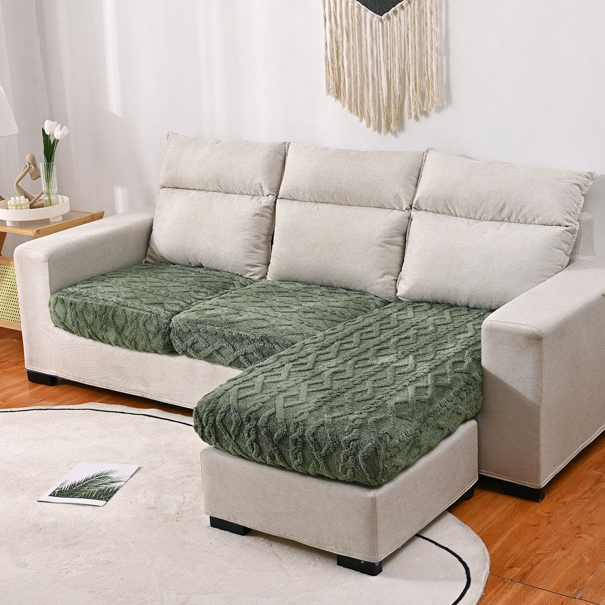 überzug elastisch, HOMEIDEAS, Sofahusse, Armeegrün Form Sofabezug L Couch