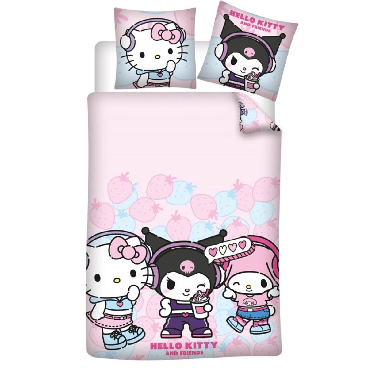 Hello Kitty Bettwäsche Bettbezug Set 140 × 200 cm mit Kissenbezug 65x65 cm, 2 teilig
