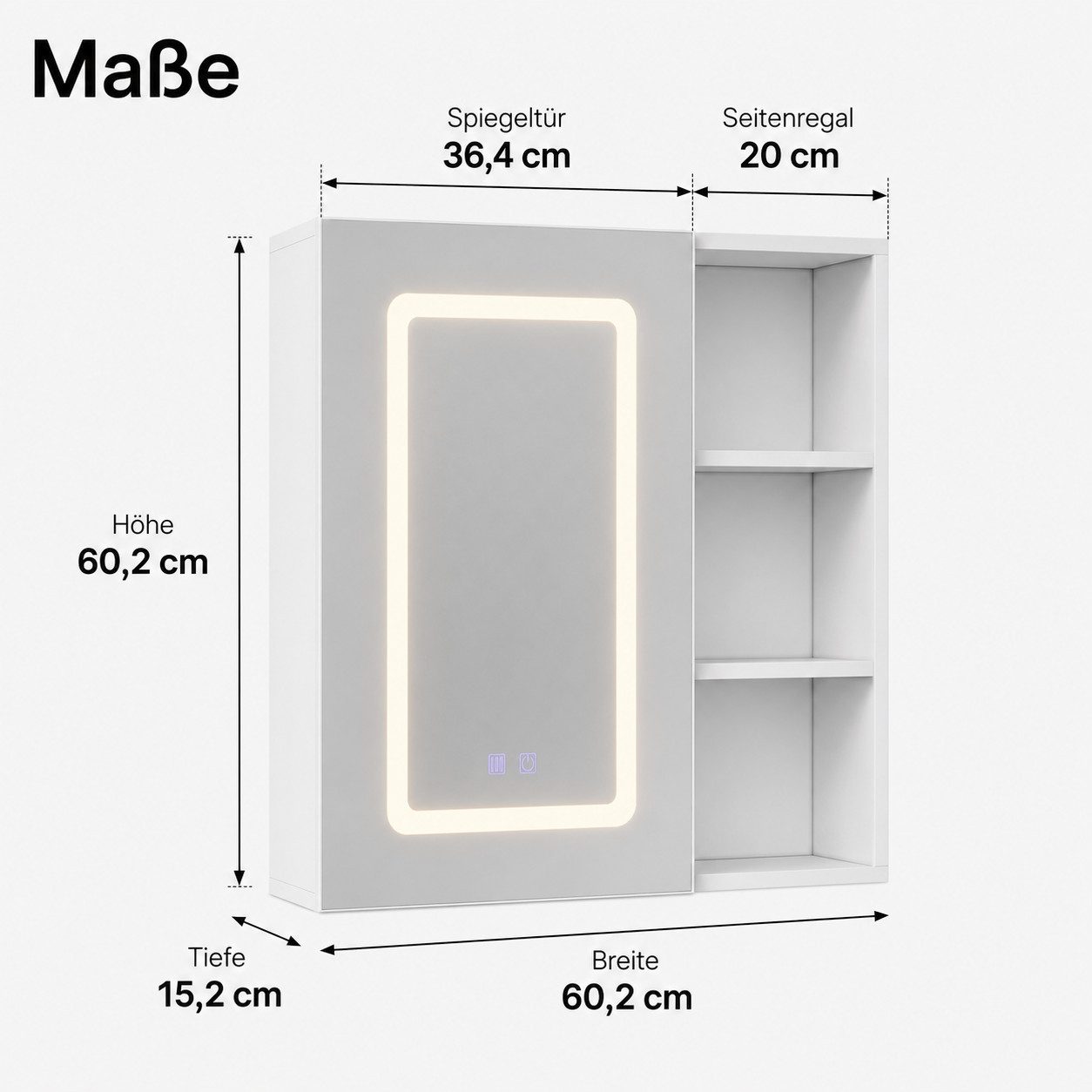 Simurq Badezimmerspiegelschrank Spiegelschrank Bad Mit LED, Offenes Regalen, Wandschrank Hängeschrank (Set, Spiegelschrank Mit LED Beleuchtung, 3 Farbtemperatur Dimmbare) Badezimmer Spiegelschrank Mit Verstellbarer Ablage, Offenes Regalen
