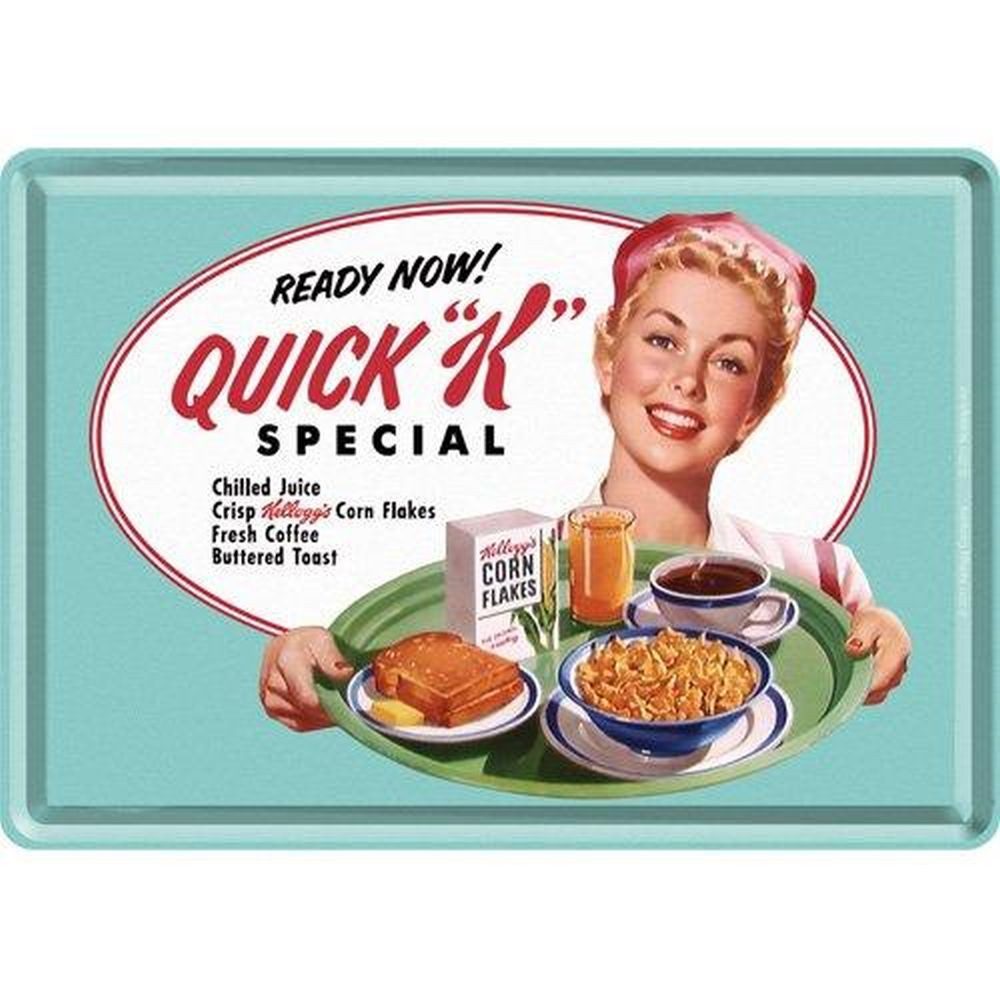 Nostalgic-Art Metallschild Blechpostkarte - Kellogg's - Quick K Menu