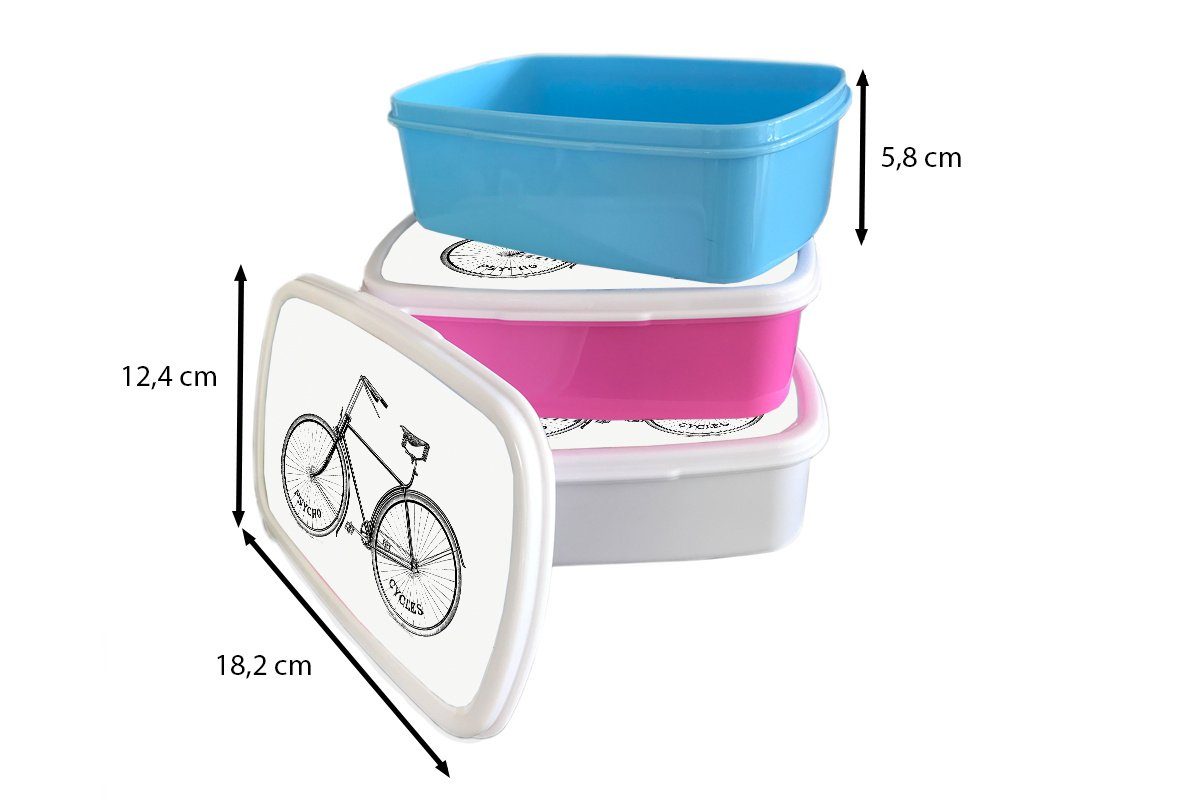 Erwachsene, Fahrrad für Lunchbox Brotbox Mädchen, - rosa Snackbox, Kinder, - Sattel, Brotdose MuchoWow Kunststoff, (2-tlg), Kunststoff Retro