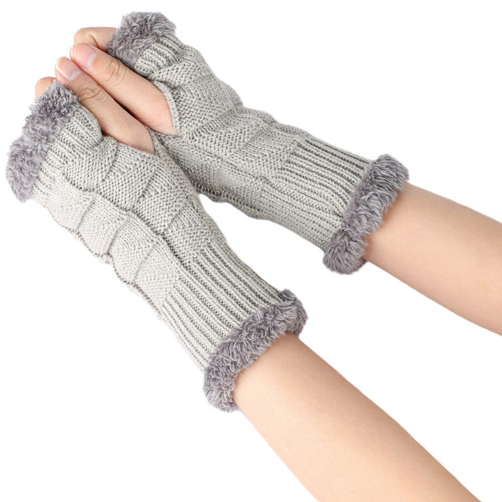 Bextsrack Strickhandschuhe Klassisch mit Fleece Futter,Warme Halb Handschuhe