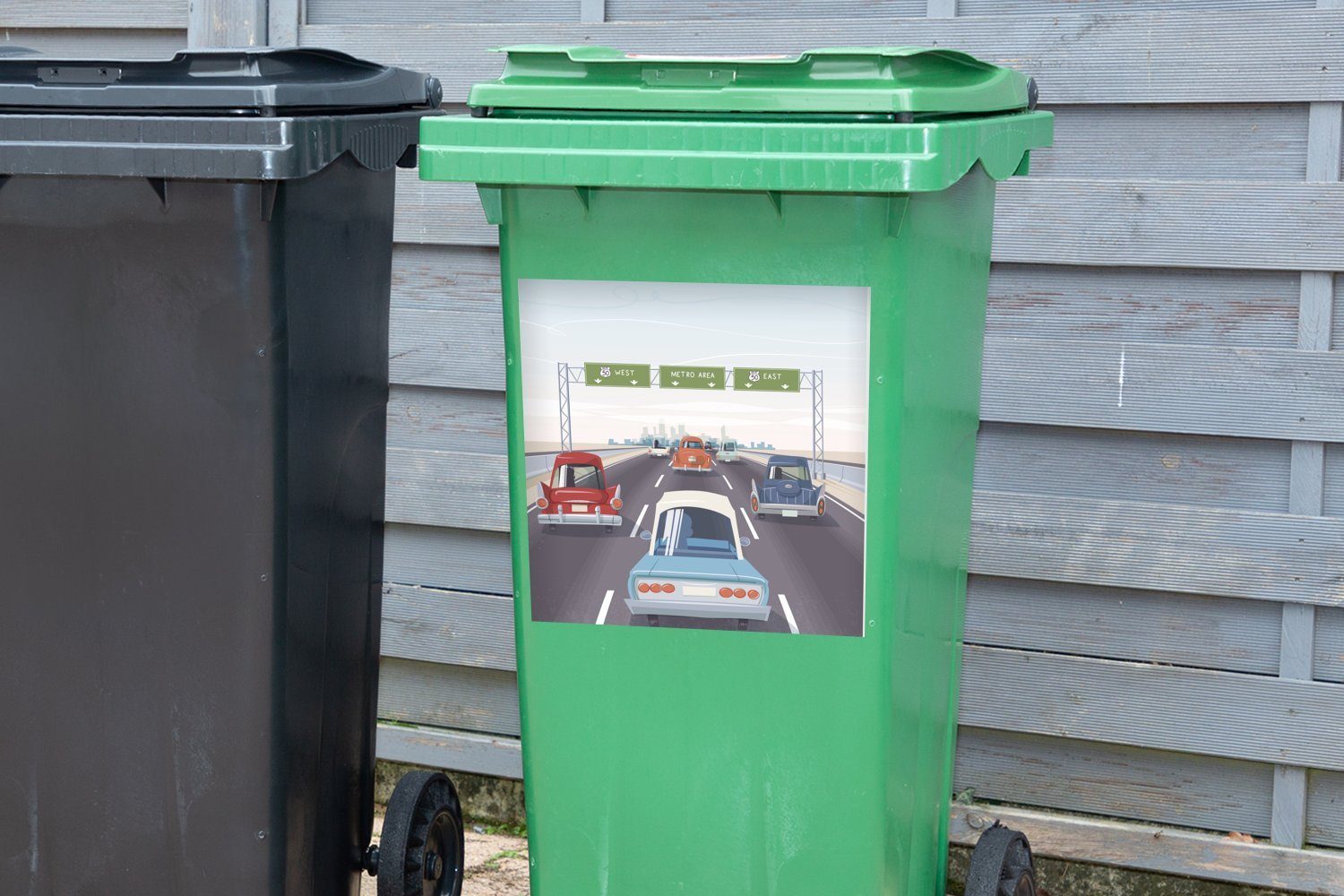 MuchoWow Wandsticker Illustration von amerikanischen Highway Mülltonne, Container, Mülleimer-aufkleber, Sticker, einem St), Autos Abfalbehälter auf (1