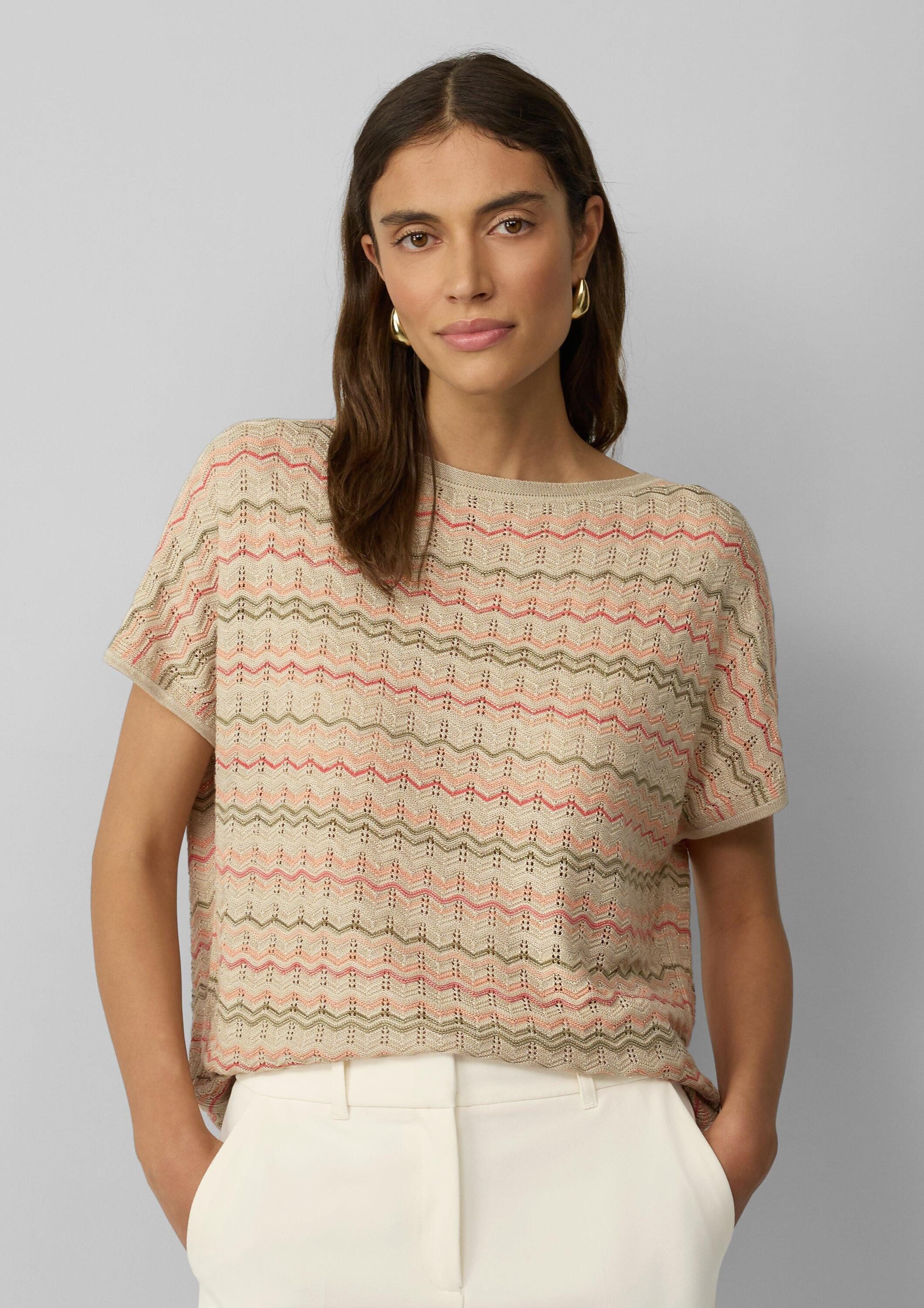 s.Oliver Kurzarmpullover Strickpullunder Stricktop mit Zick-Zack-Muster im Relaxed Fit
