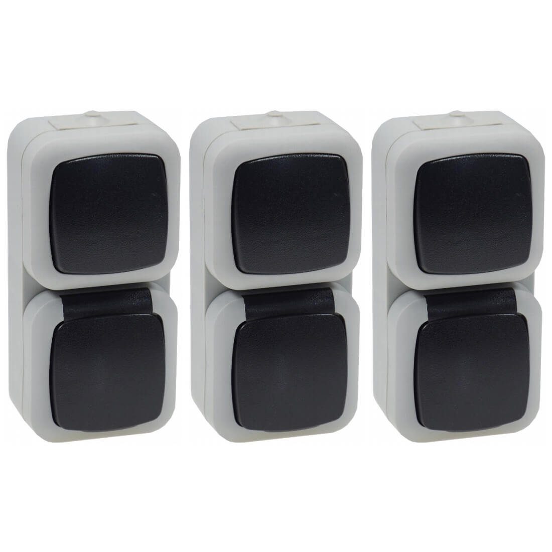 ChiliTec Aufputz-Steckdose 3er Set Feuchtraum Kombination Steckdose Schalter IP44 grau Aufputz