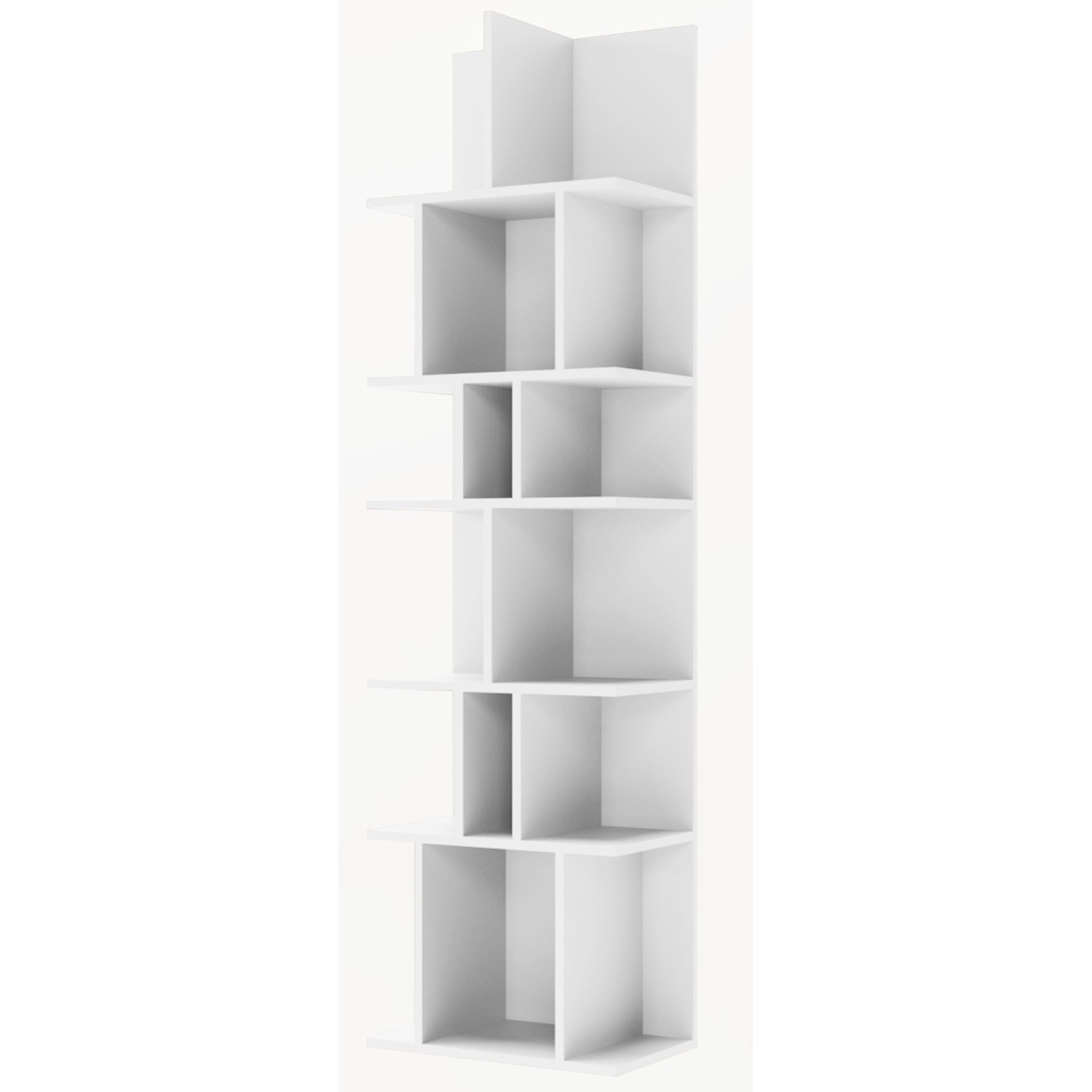 Selsey Standregal BEMMI, Wand- und Standregal mit asymmetrischen Fächern, Weiß, 180 × 50 cm