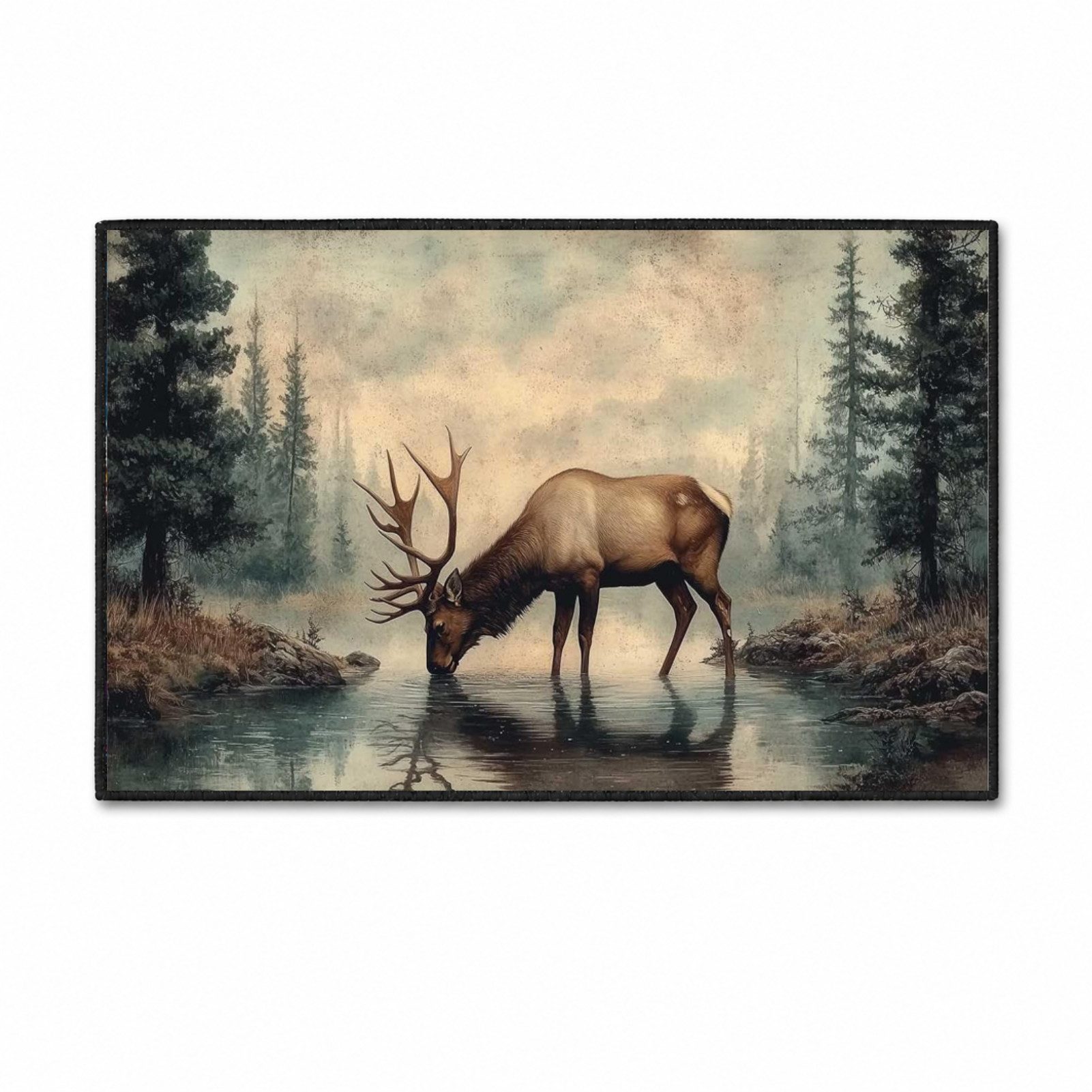 Jumpeak Teppich Wald Hirsch Natur Teppich, tepichwohinzimer, teppich waschbar, Rechteckig, Höhe: 5 mm, Kunstkaschmir, pflegeleicht, kurze Fasern, angenehm zu tragen