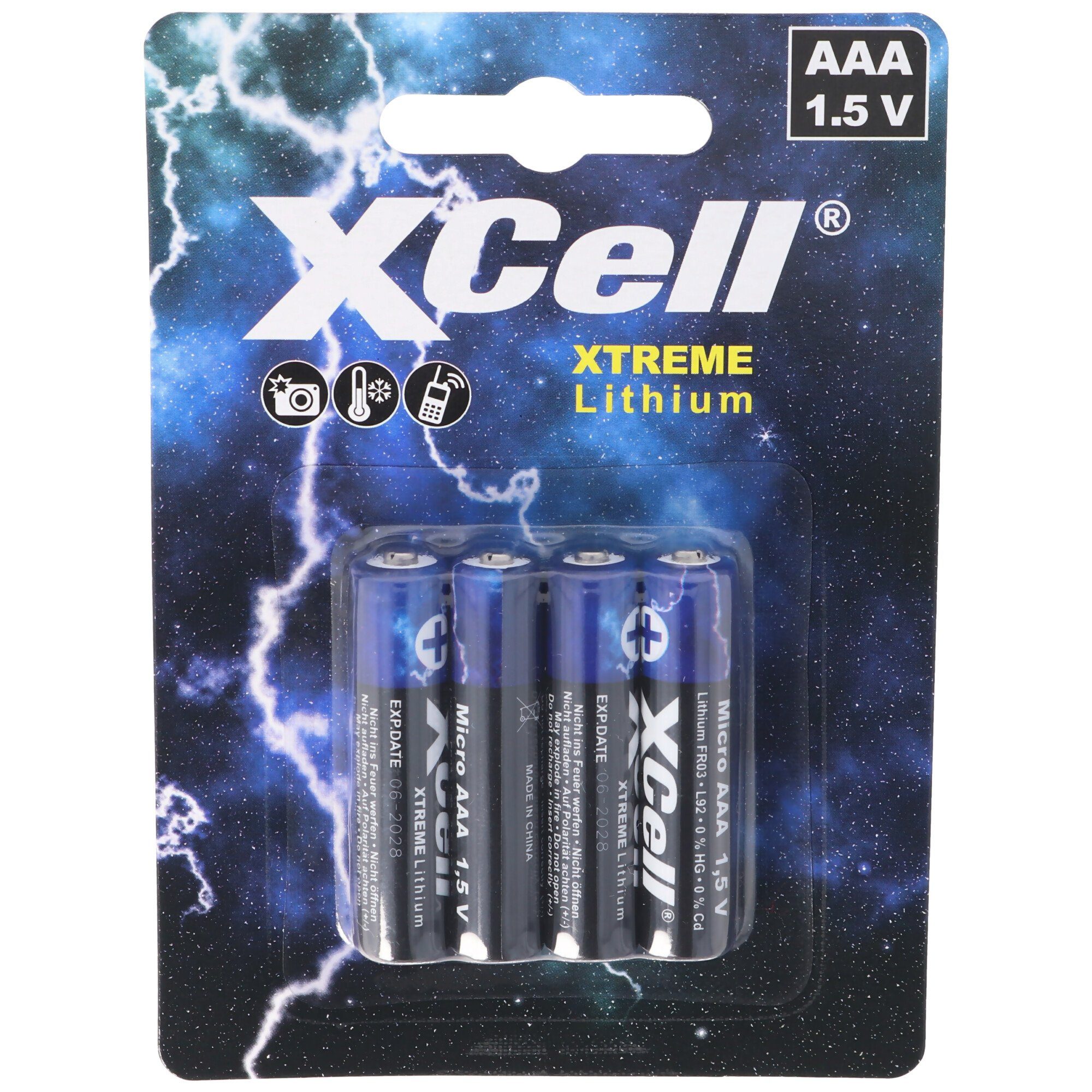 XCell AAA, Micro Lithium Batterie, XTREME Lithium Batterie FR03, L92 1,5V 4 Batterie, (1,5 V)