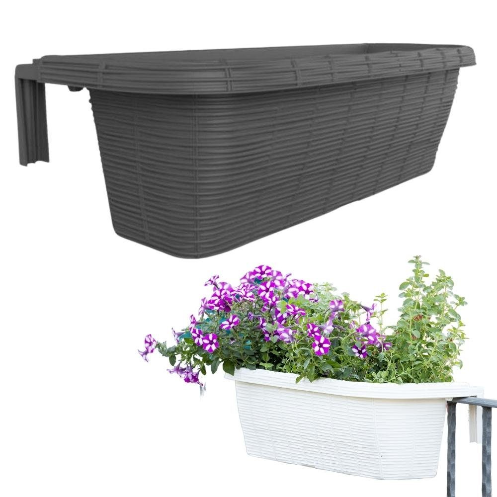 GarPet Balkonkasten Geländerkasten Rattan Geflecht Optik Balkon Geländer Blumen Kasten