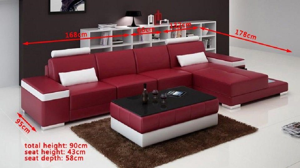 L Couchen Sitz JVmoebel Sofas Sofa Set Rot/Weiß Neu Ecksofa Sitzlandschaft Polster Form
