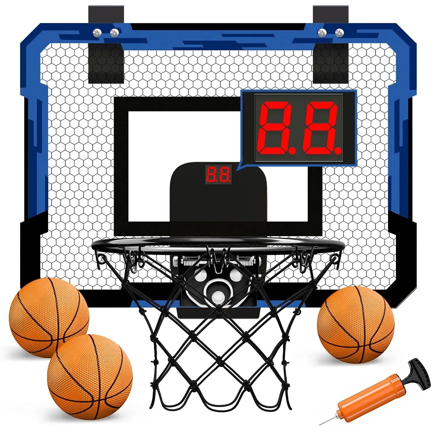 Athlix Basketballkorb Indoor Basketball Korb mit Zähler Wand Mini Klappbar, mit 3 Bällen, Stoßdämpfung, Türmontage mit Haken