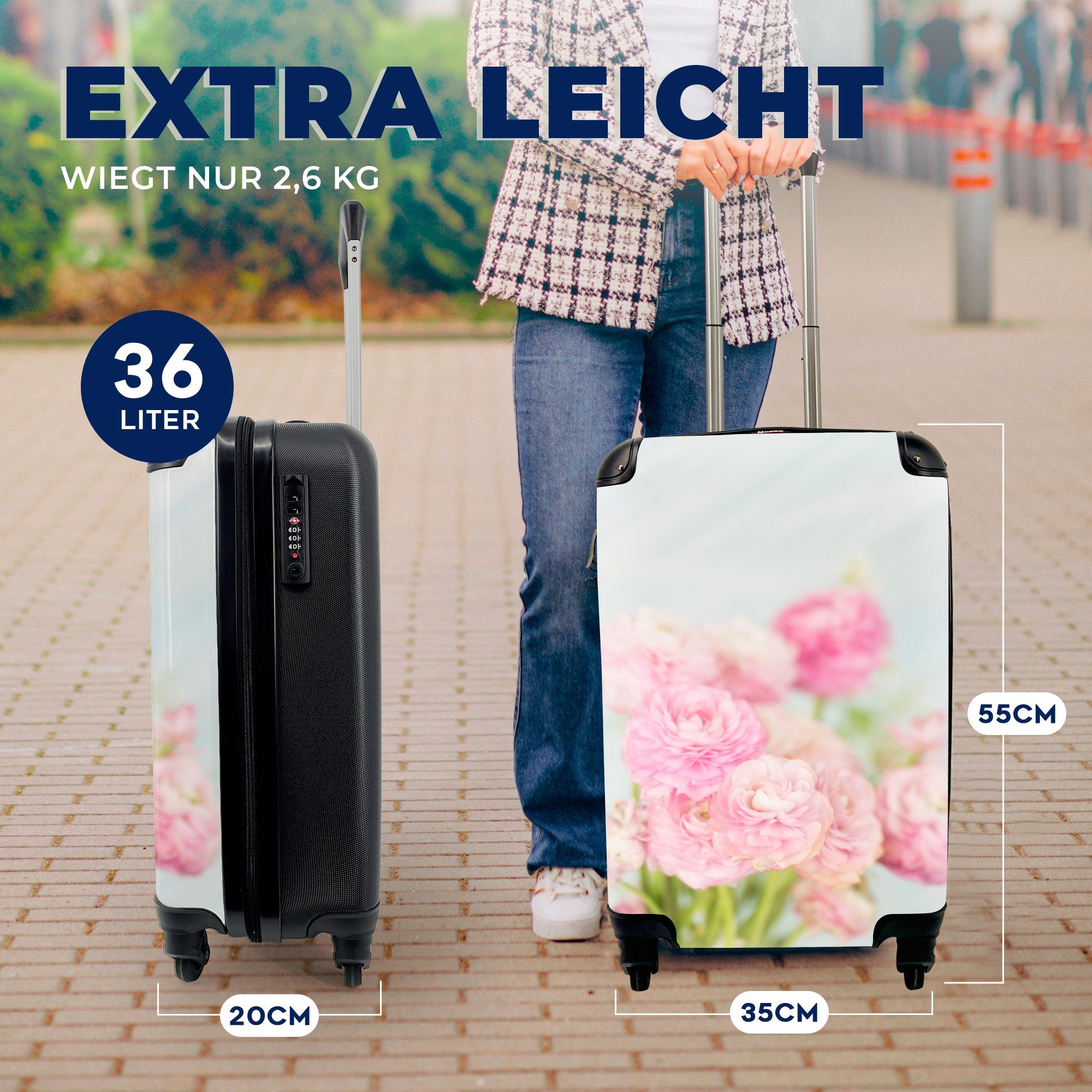 Butterblumen Rollen, Handgepäckkoffer 4 rollen, Trolley, Frühling, für Reisekoffer im Ferien, Handgepäck MuchoWow mit Reisetasche Hellrosa