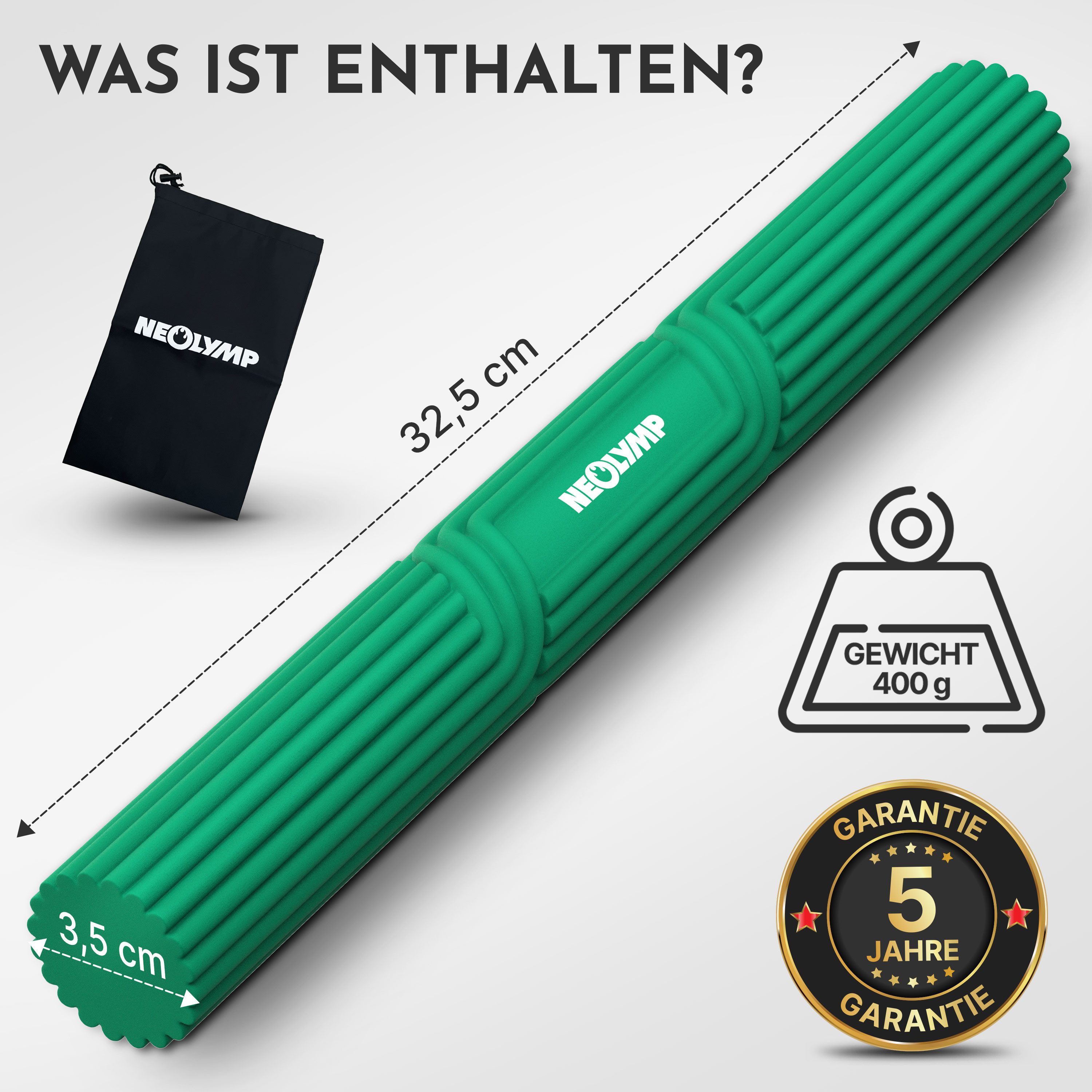 NEOLYMP Handmuskeltrainer Handtrainer Unterarmtrainer – Griffkraft & Rehabilitation –Therapy Bar (Hand Trainingsgerät inkl. Tragetasche, Übungsheft & E-Book), Grip Strength Trainer aus Silikon, rutschfest & langlebig