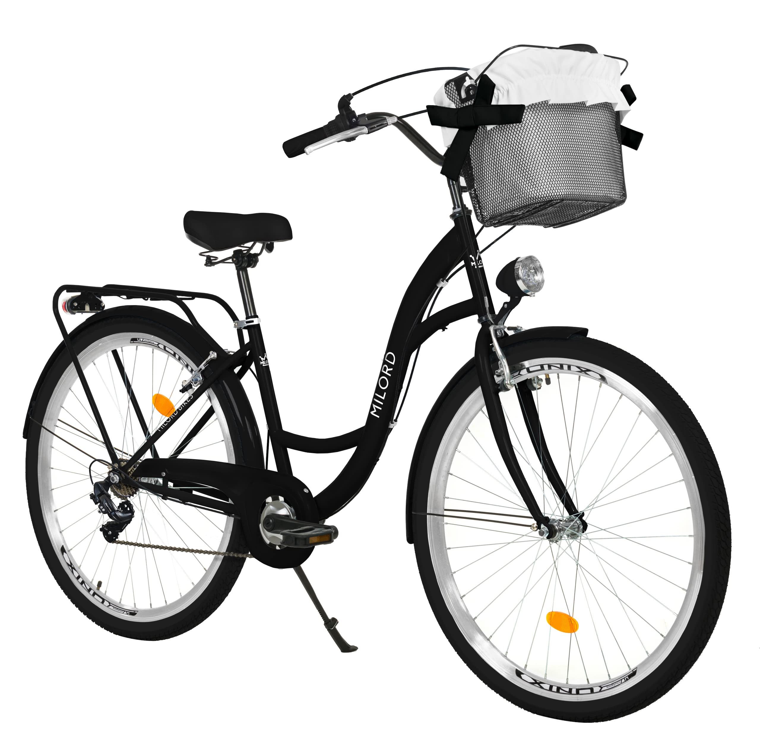 Milord Cityrad Milord Komfort City Fahrrad mit Korb Retro Damenfahrrad, 28/26 Zoll, 7 Gang, (Fahrradständer, Gepäckträger, Klingel, Korb, Kotflügel), Schwarz, 7-Gang