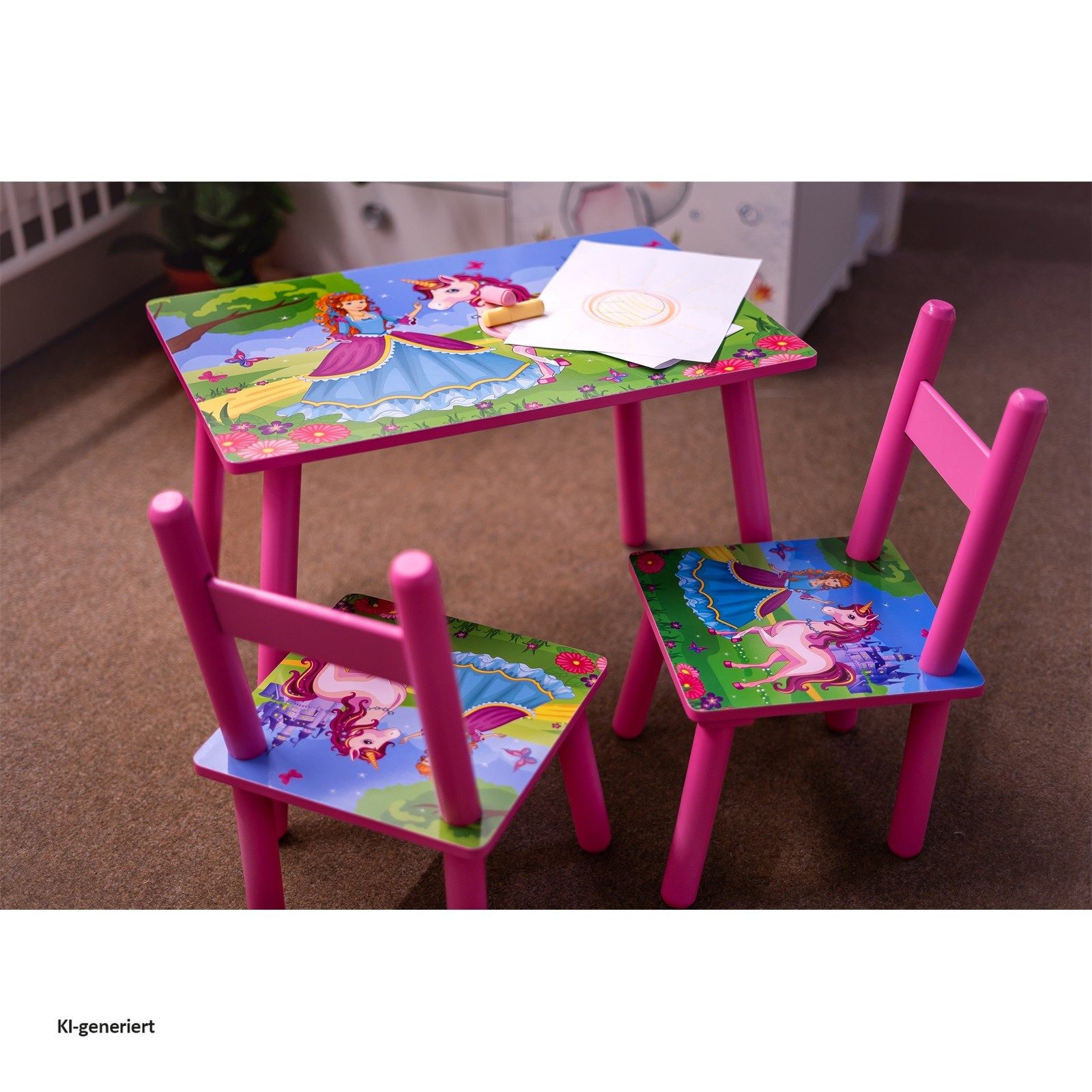 HTI-Line Kindersitzgruppe Kindertischgruppe Einhorn, (Set, 3-tlg., 1 Tisch, 2 Stühle), Kindertisch Kinderstuhl Kindermöbel