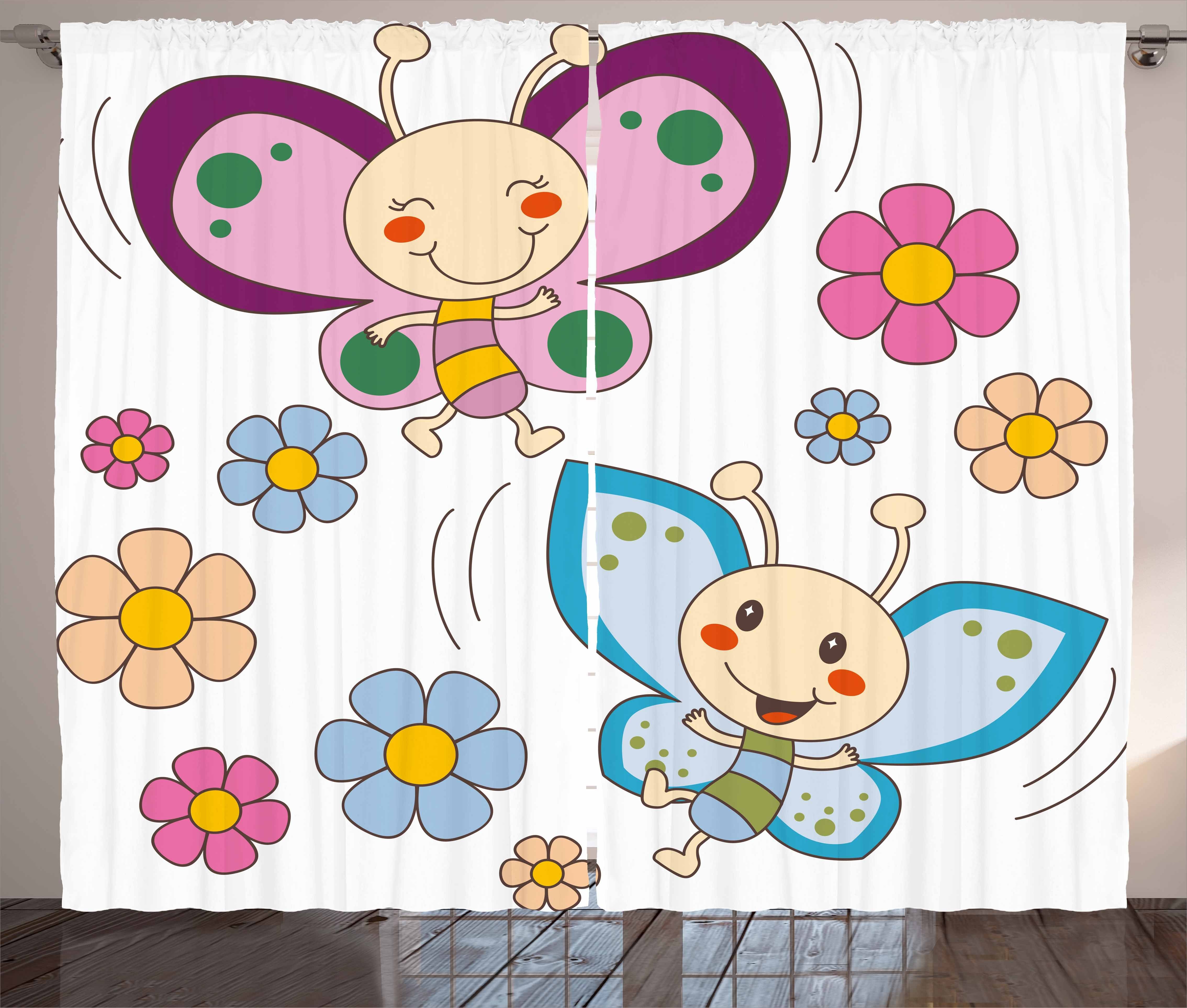 Gardine Schlafzimmer Kräuselband Vorhang mit Schlaufen und Haken, Abakuhaus, Kindergarten Baby-Schmetterlings-Paar