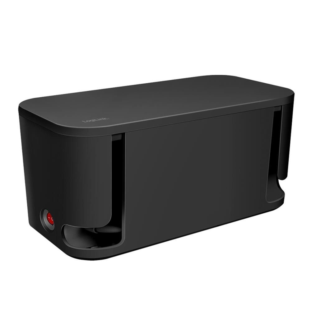 LogiLink Kabelbox LPS281U mit 5-fach-Steckdosenleiste, 3x USB, 285 x 145 x 13 mm, Kabelmanagement Box, Mehrfachsteckdose USB, 3600 W, Alltag, Schwarz