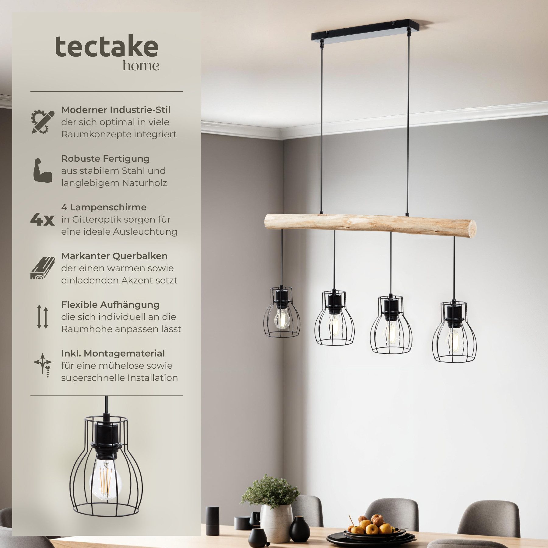 tectake Deckenleuchten Pendelleuchte, Stilvolle Pendelleuchte im günstig online kaufen