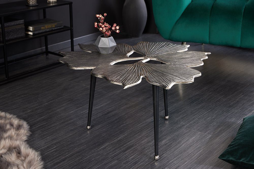 · 1-St), · schwarz Handarbeit riess-ambiente Boho silber | · Couchtisch silber silber GINKGO · / LEAFS (Einzelartikel, Metall Unikat Wohnzimmer 75cm