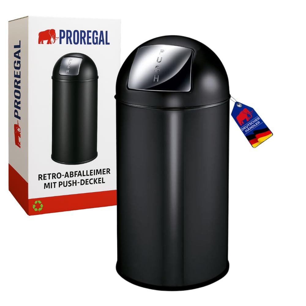 PROREGAL® Mülleimer Abfallbehälter mit Pushdeckel & Inneneimer aus Metall, HxBxT 74x34x34cm 40 Liter