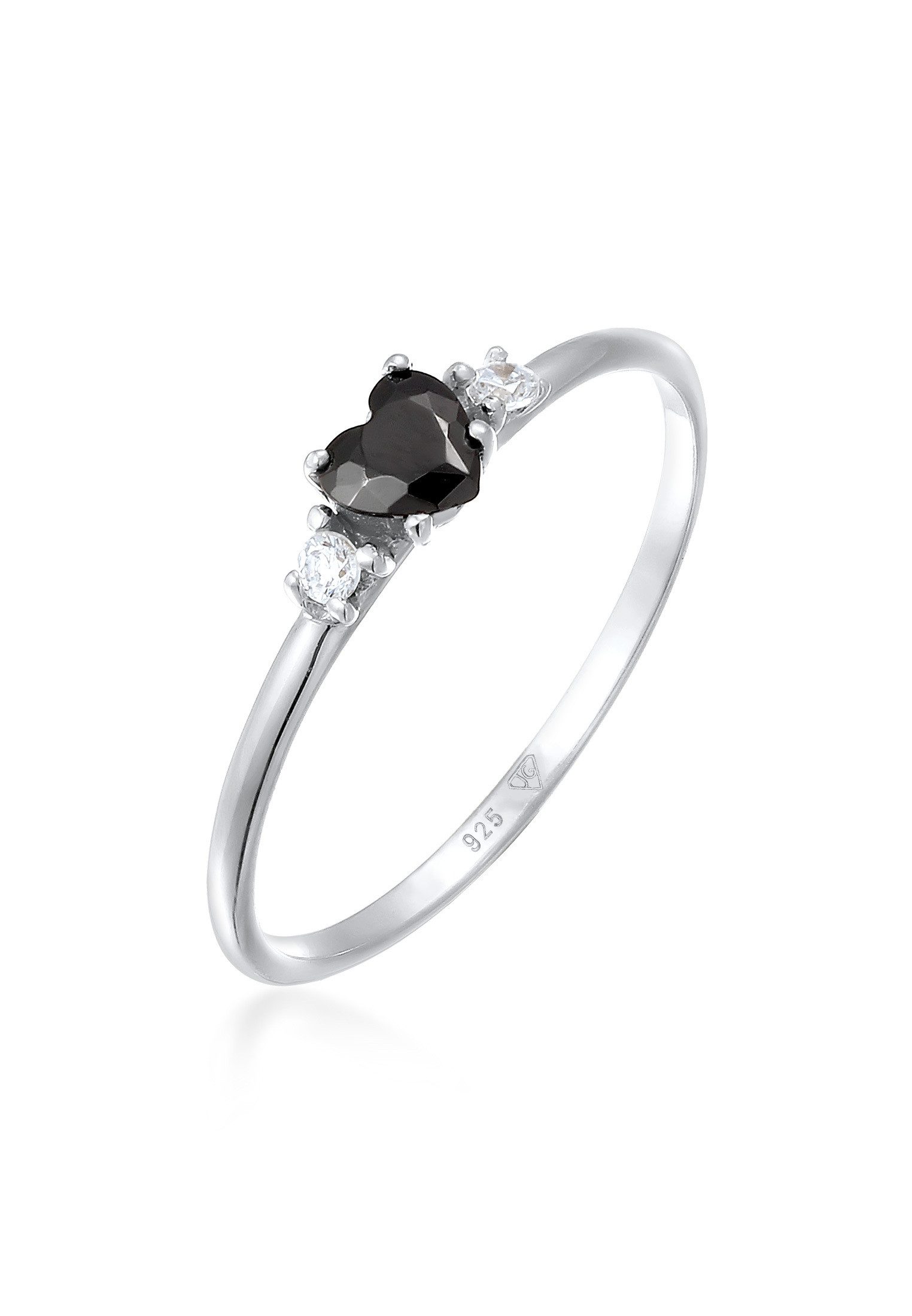 Elli Fingerring Herz Zirkonia Schwarz Liebe 925 Sterling Silber, Herz