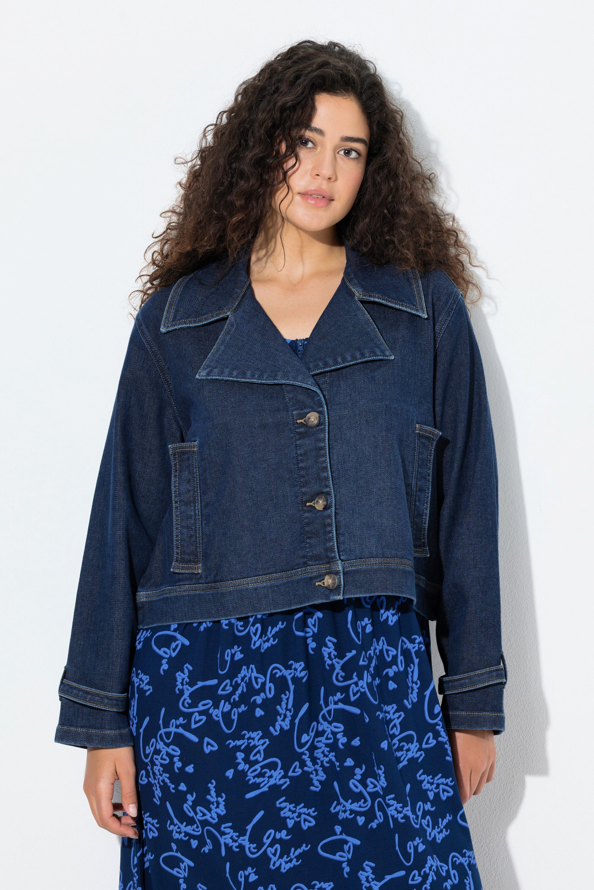 Ulla Popken Jeansjacke Jeansjacke kurz Reverskragen Langarm günstig online kaufen