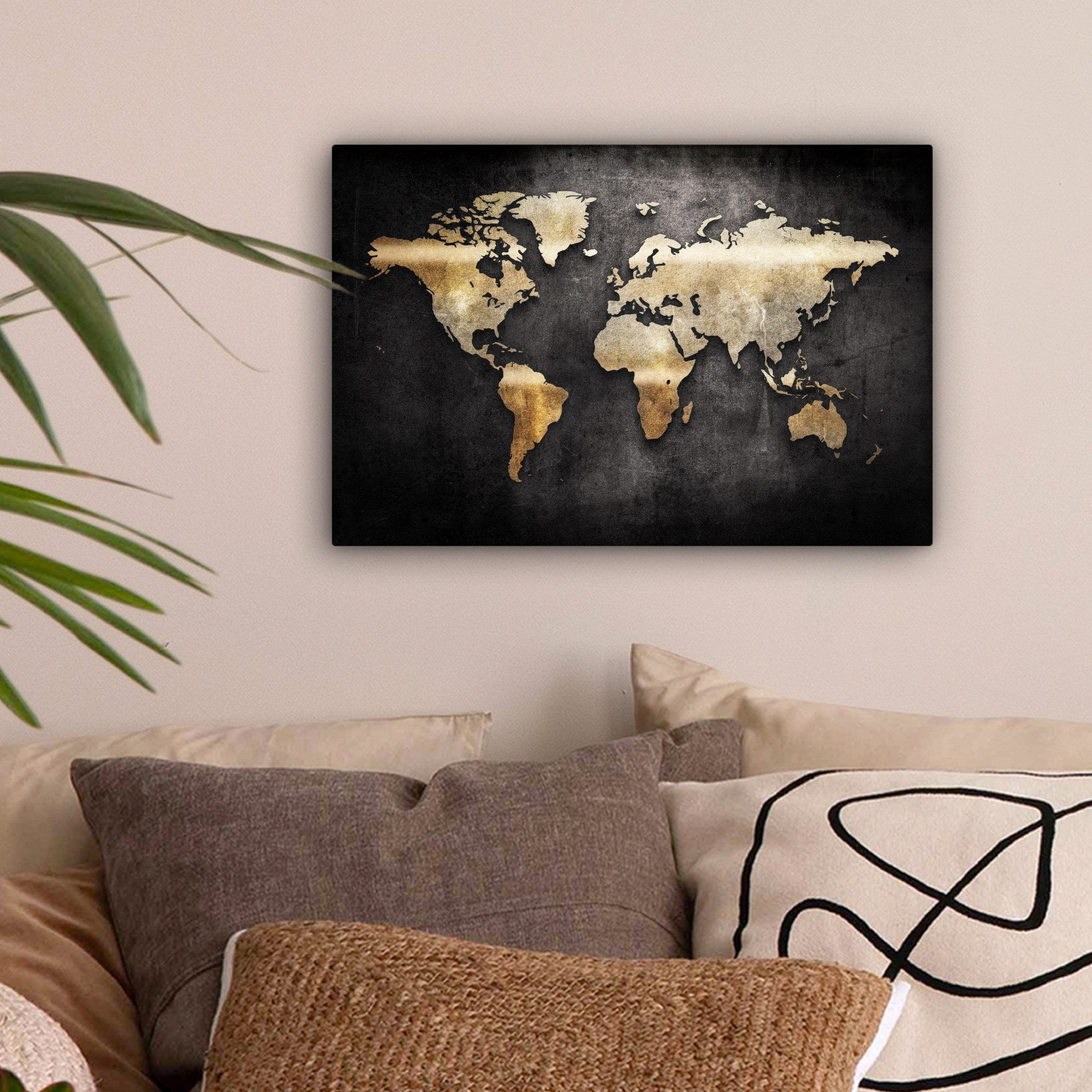 OneMillionCanvasses® Leinwandbild Weltkarte - Gold - Schwarz, Fotodruck (1 günstig online kaufen