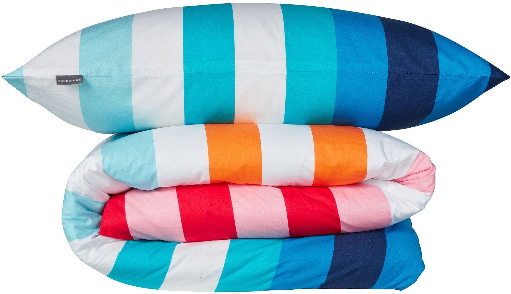 Schiesser Bettwäsche Happy Stripe aus weicher Baumwolle und jeder Menge bunter Streifen, Renforcé, 2 teilig, OEKO-TEX® MADE IN GREEN