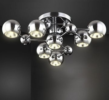 Lewima LED Deckenleuchte XL Ø60cm Chrom Silber Kugel Deckenlampe »Miranda«, 7x G9 LED wechselbar Lichtfarbe und Stärke beliebig, Starterkit in Warmweiß, Kaltweiß/Neutralweiß möglich, Leuchte für Esszimmer Wohnzimmer Schlafzimmer