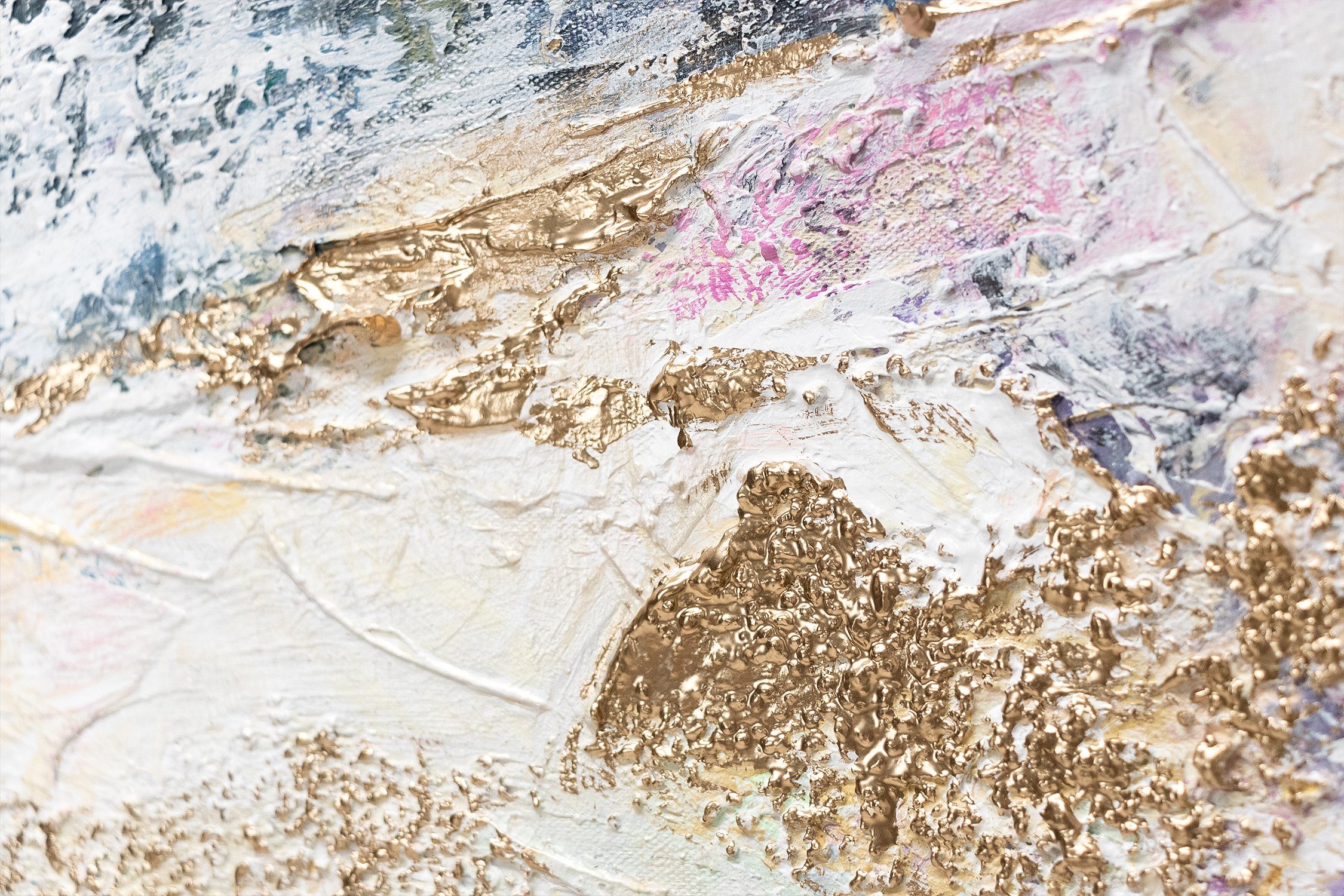 YS-Art Gemälde Heller Garten, Abstrakte Bilder, Leinwand Bild Handgemalt Abstrakt Bunt Gold Rot Lila Gelb