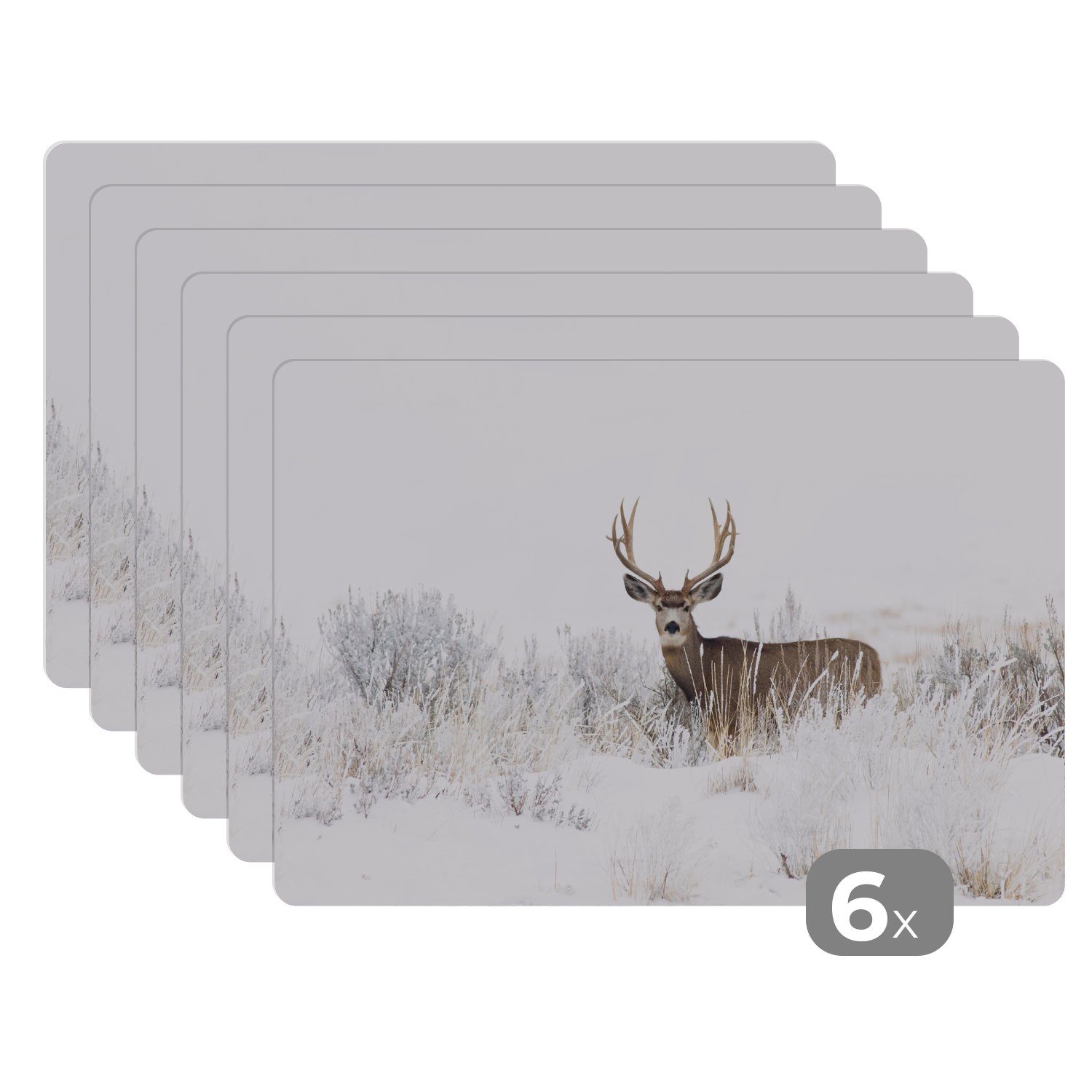 MuchoWow Platzset Hirsche - Winter - Schnee - Tiere - Jahreszeiten - Weiß, günstig online kaufen